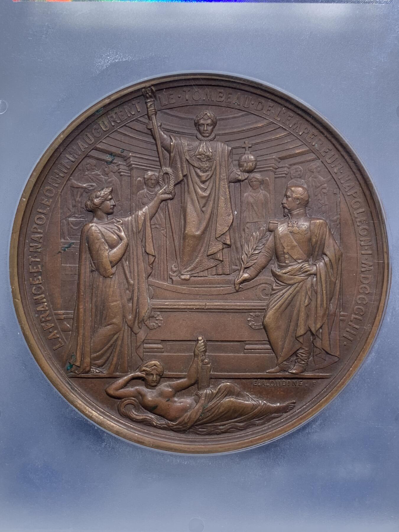 《竞宝斋》第295场- 周日，周一  2场连拍 （全场包邮） PCGS SP62BN 1853年法兰西第二帝国拿破仑三世与皇后 复辟加冕高浮雕大铜章 70MM 拿三大尺寸铜章相当难得