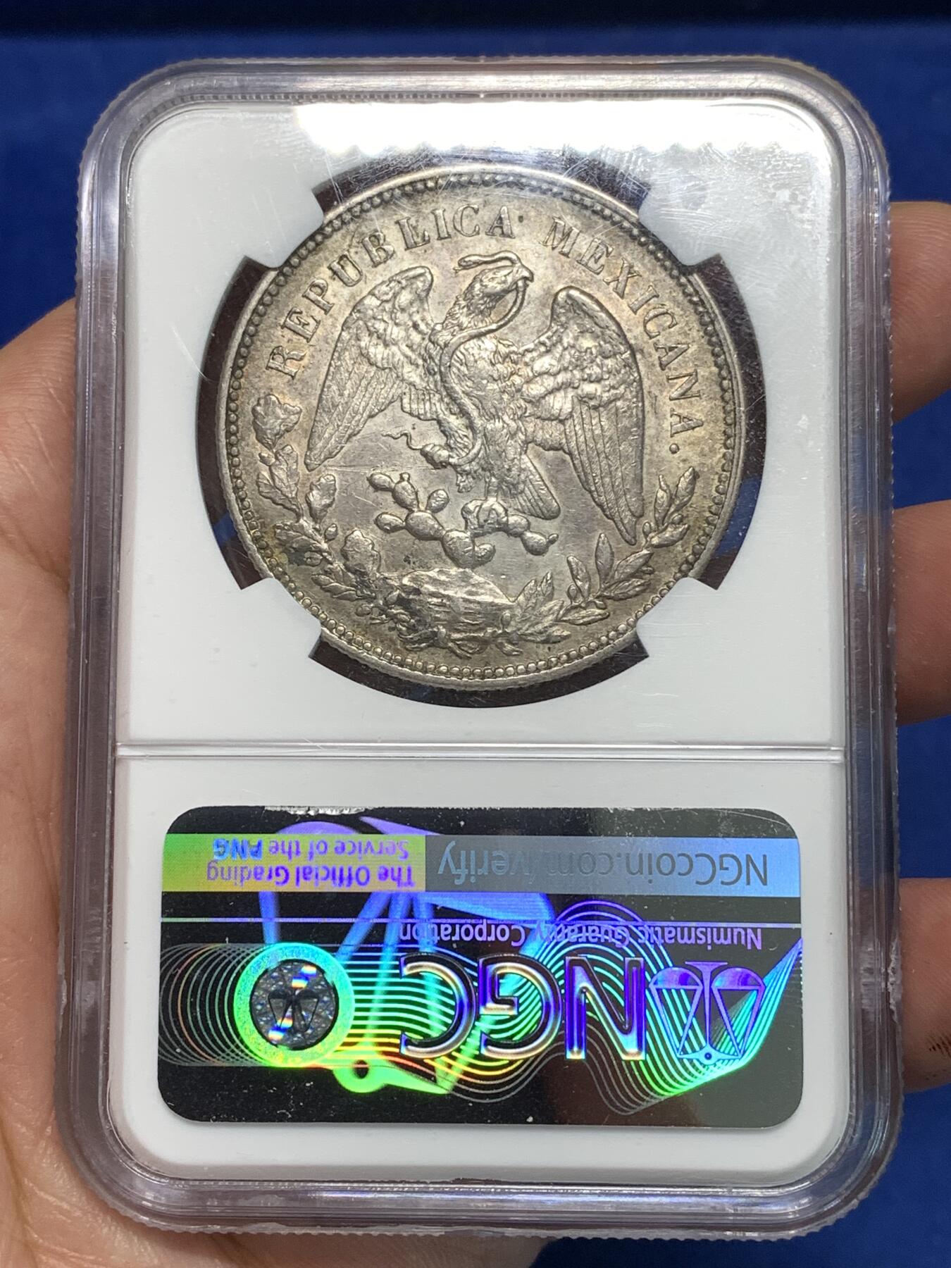 《竞宝斋》第295场- 周日，周一  2场连拍 （全场包邮） NGC UNCD 墨西哥1908MOAM版直边鹰洋1比索银币