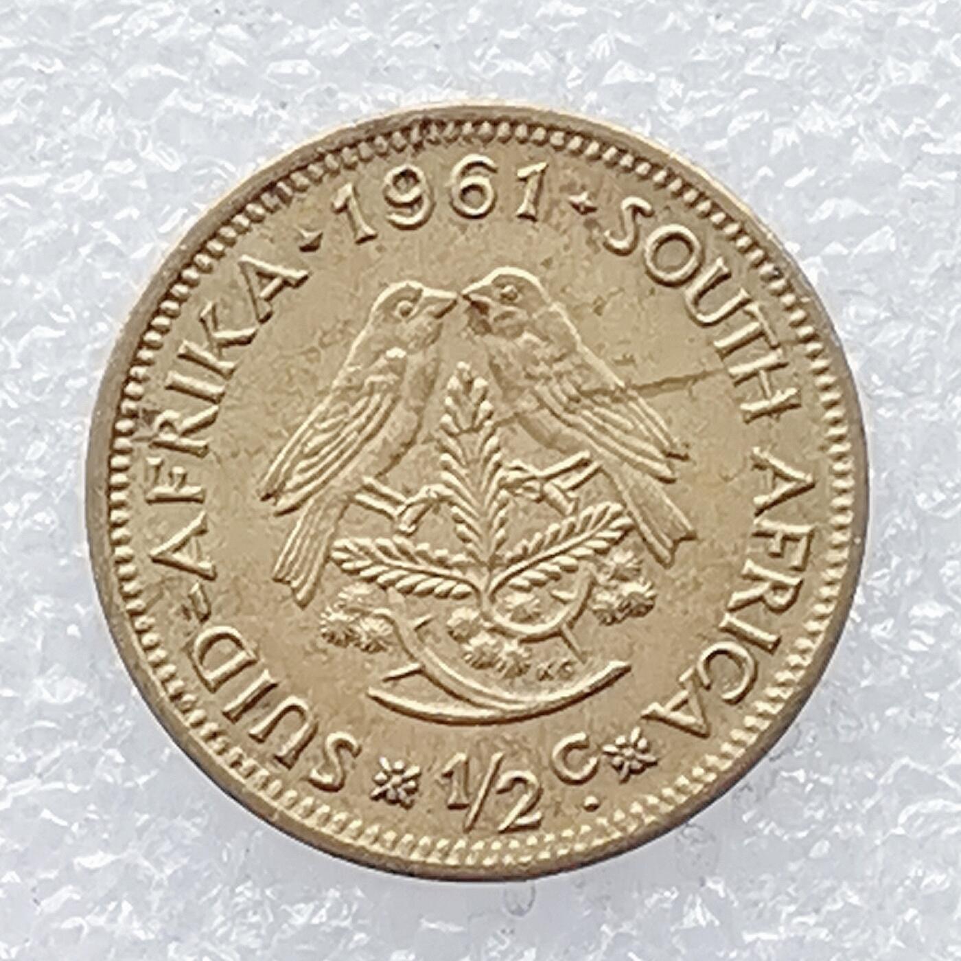 海外回流1元起拍小铺 各国钱币散币场 第14期 1961年南非开拓者里贝克1/2分黄铜币