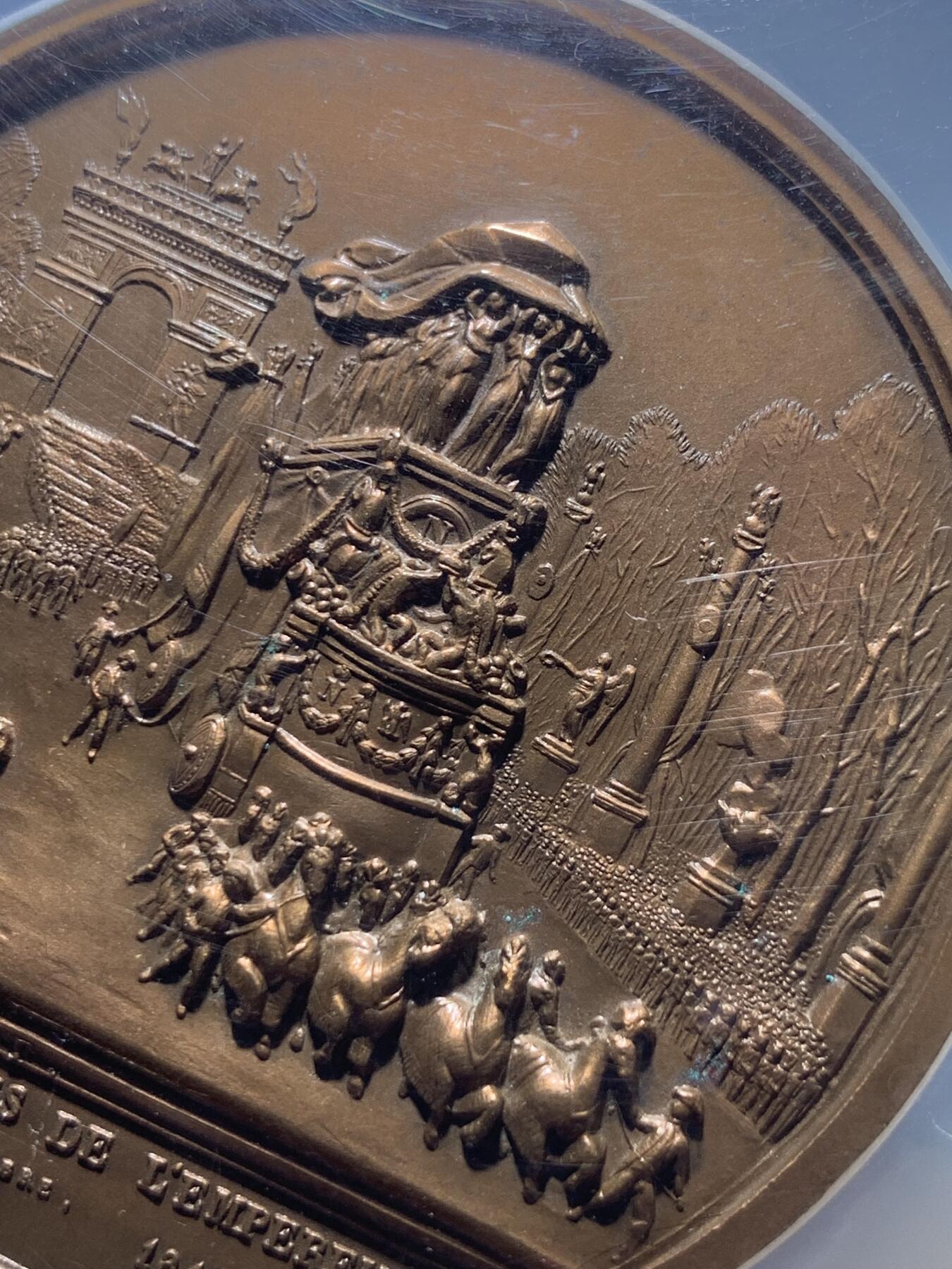 《竞宝斋》第295场- 周日，周一  2场连拍 （全场包邮） NGC MS62BN 法国 1840年 拿破仑 葬礼 大铜章 59mm直径 加大加厚盒