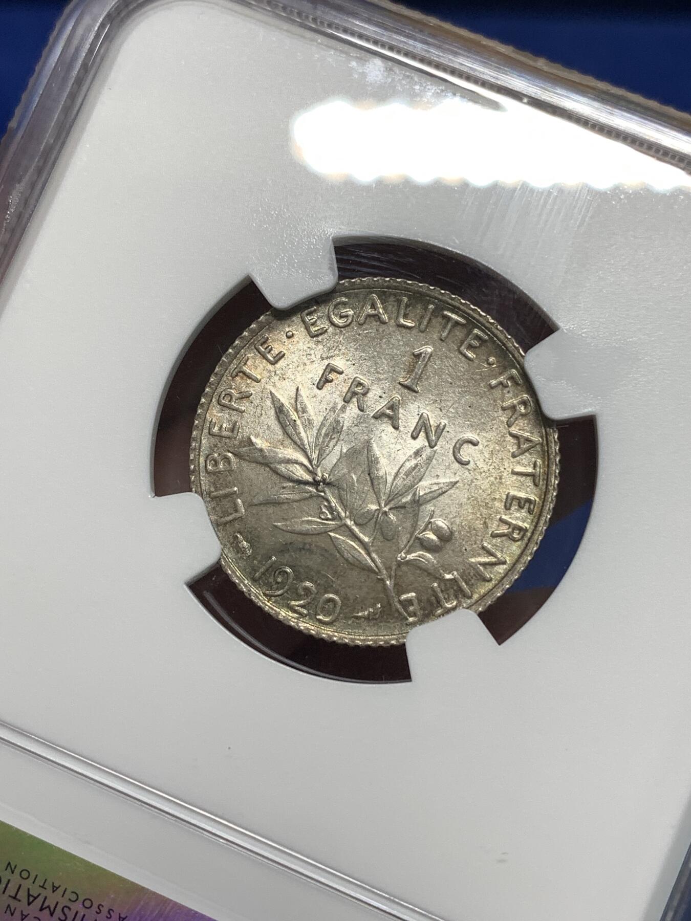 《竞宝斋》第295场- 周日，周一  2场连拍 （全场包邮） NGC MS64 法国1920年播种女神1法郎银币