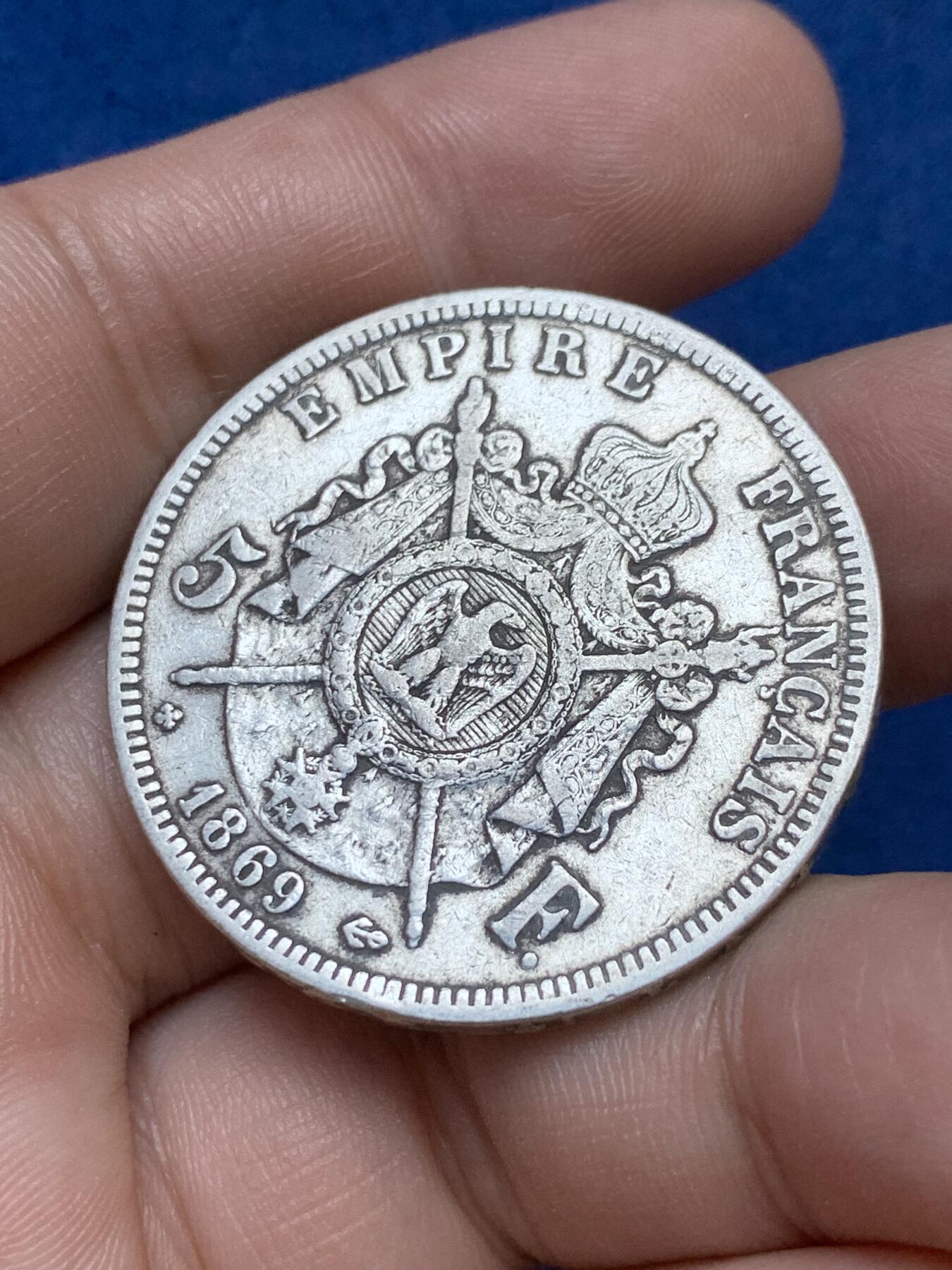 《竞宝斋》第295场- 周日，周一  2场连拍 （全场包邮） 两枚一组 法国 1869/1867年 拿破仑三世 5法郎银币