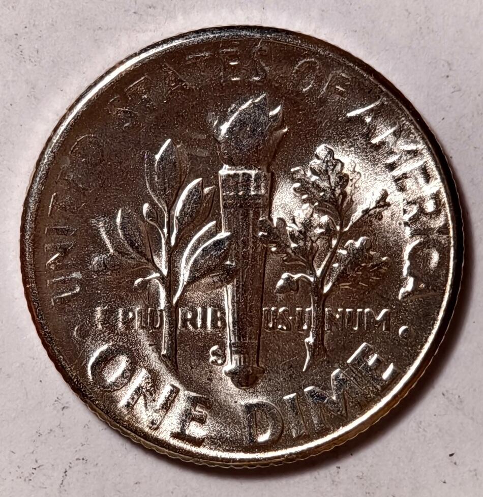 紫瑗钱币——第418期 美国 1955年 S版 罗斯福 10美分 2.5克 0.9银 BU 可评级