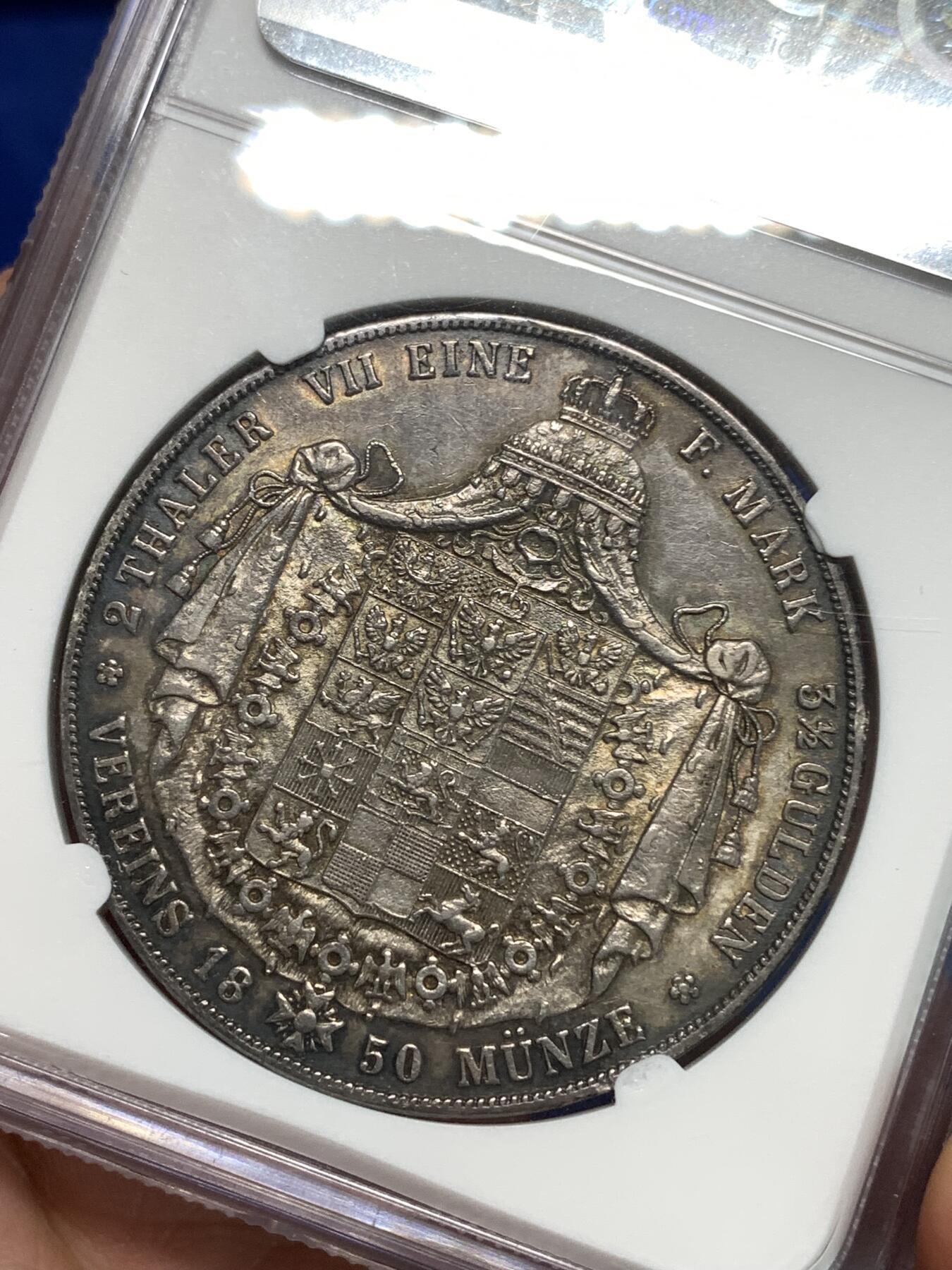 《竞宝斋》第295场- 周日，周一  2场连拍 （全场包邮） NGC AUD 德国1850A萨克森大窗帘2泰勒大银币