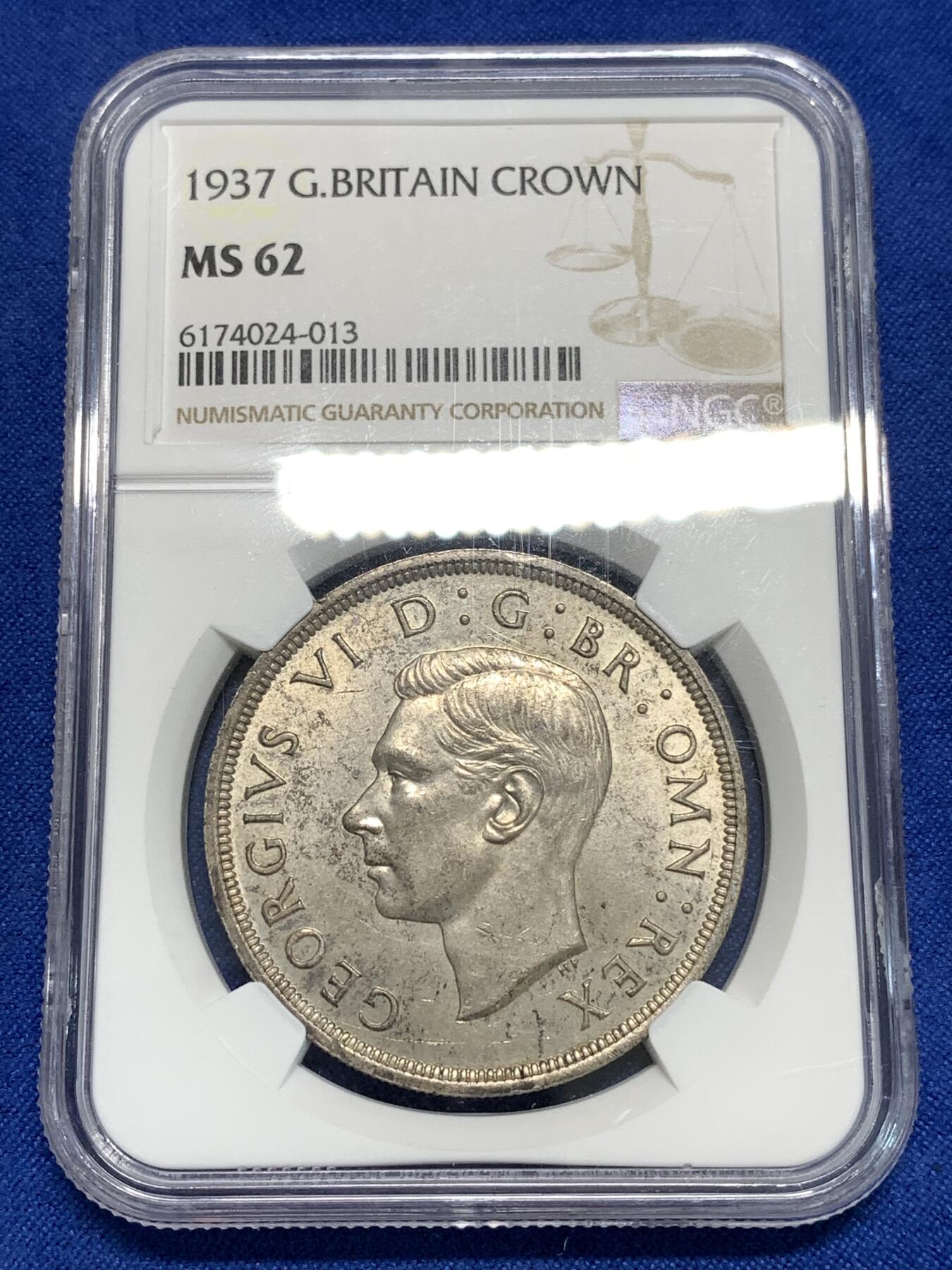 《竞宝斋》第295场- 周日，周一  2场连拍 （全场包邮） NGC MS62 英国1937年乔治六世登基纪念1克朗银币