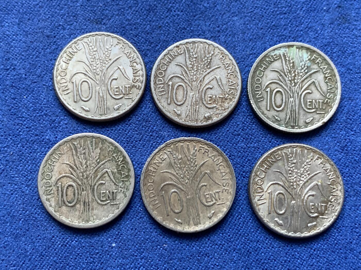 《竞宝斋》第295场- 周日，周一  2场连拍 （全场包邮） 6枚一组 法属印支10分镍币 细节见图