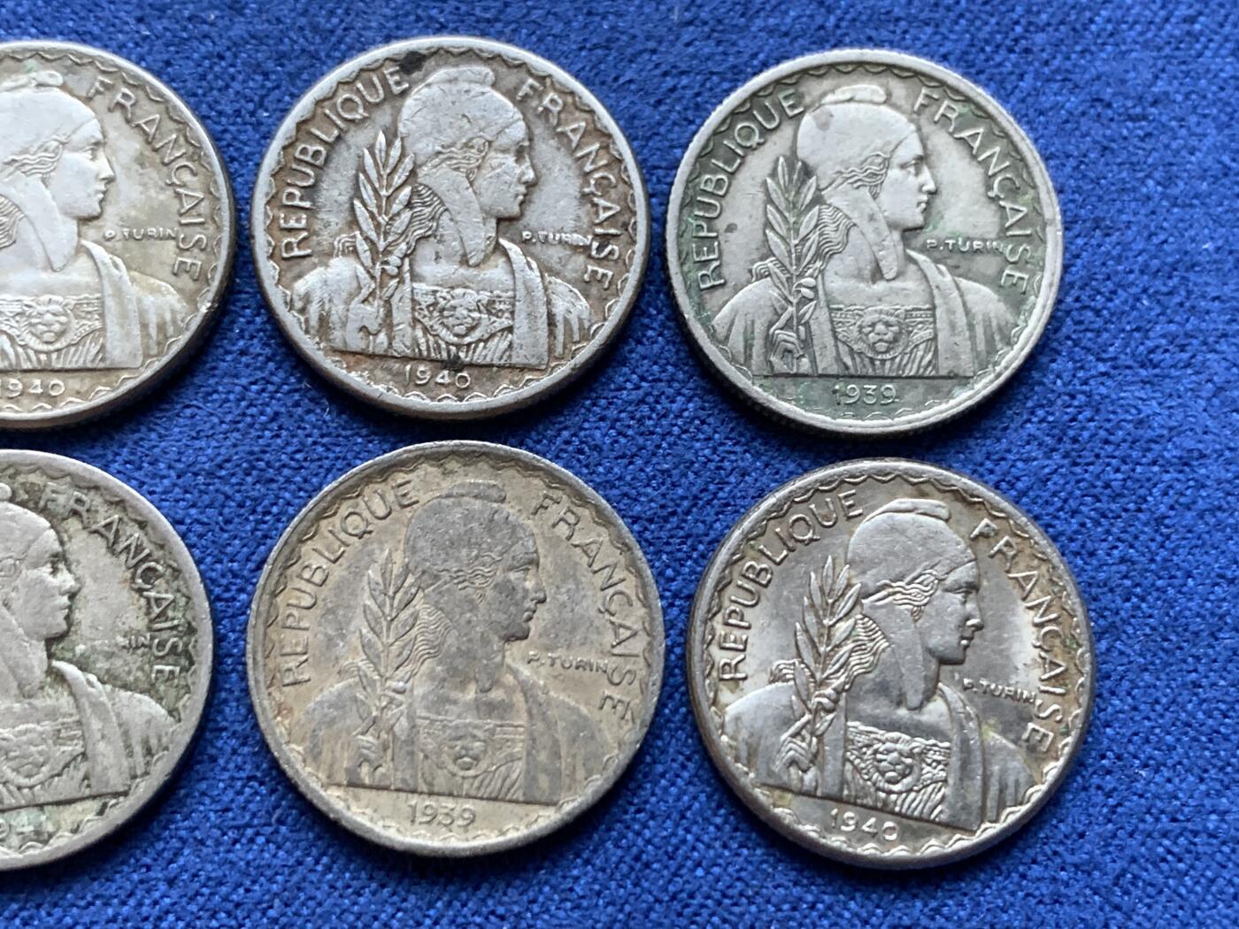 《竞宝斋》第295场- 周日，周一  2场连拍 （全场包邮） 6枚一组 法属印支10分镍币 细节见图