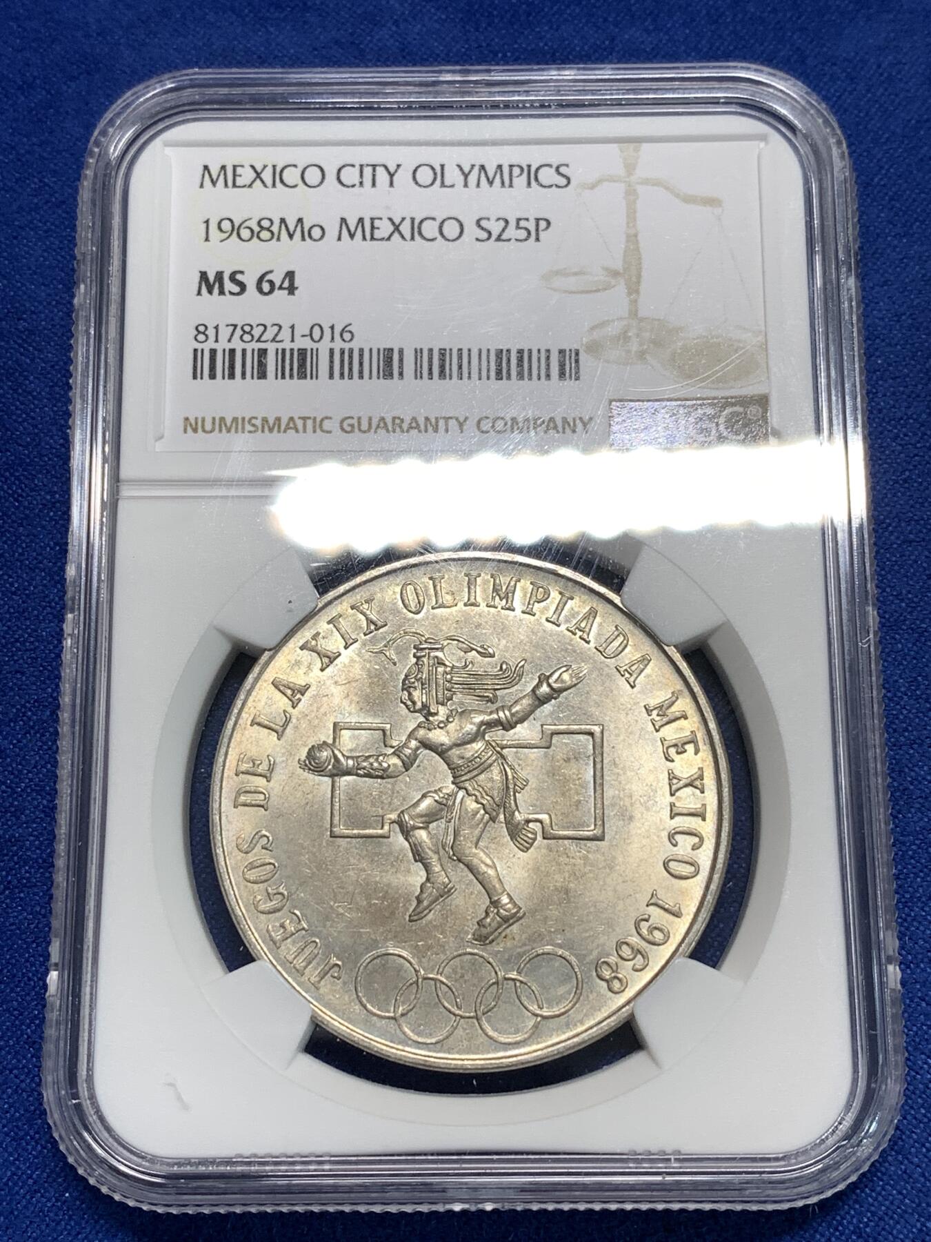 《竞宝斋》第295场- 周日，周一  2场连拍 （全场包邮） NGC MS64 墨西哥1968年奥运纪念25比索大银