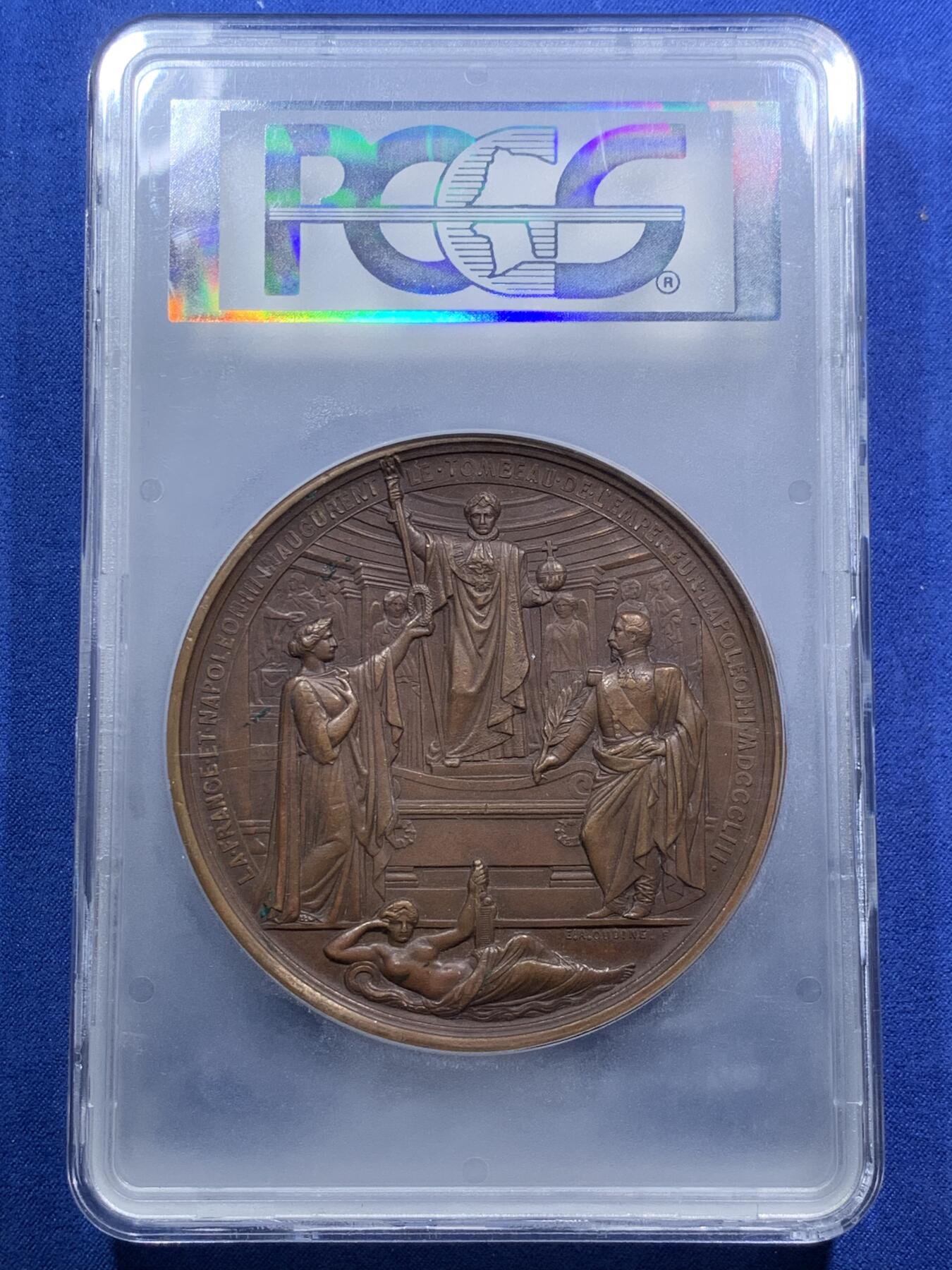 《竞宝斋》第295场- 周日，周一  2场连拍 （全场包邮） PCGS SP62BN 1853年法兰西第二帝国拿破仑三世与皇后 复辟加冕高浮雕大铜章 70MM 拿三大尺寸铜章相当难得