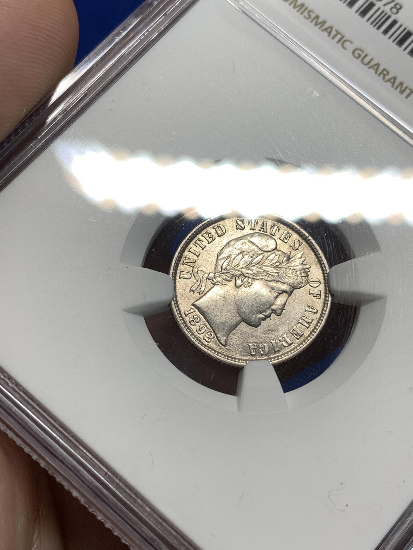 《竞宝斋》第295场- 周日，周一  2场连拍 （全场包邮） NGC AUD 美国1892年10美分银币