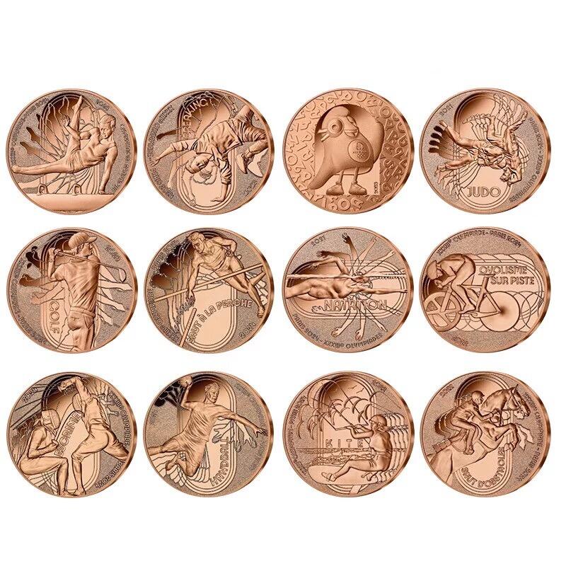 官方发行 2024巴黎奥运会纪念币 巴黎奥运会普币套装12枚 1/4欧元