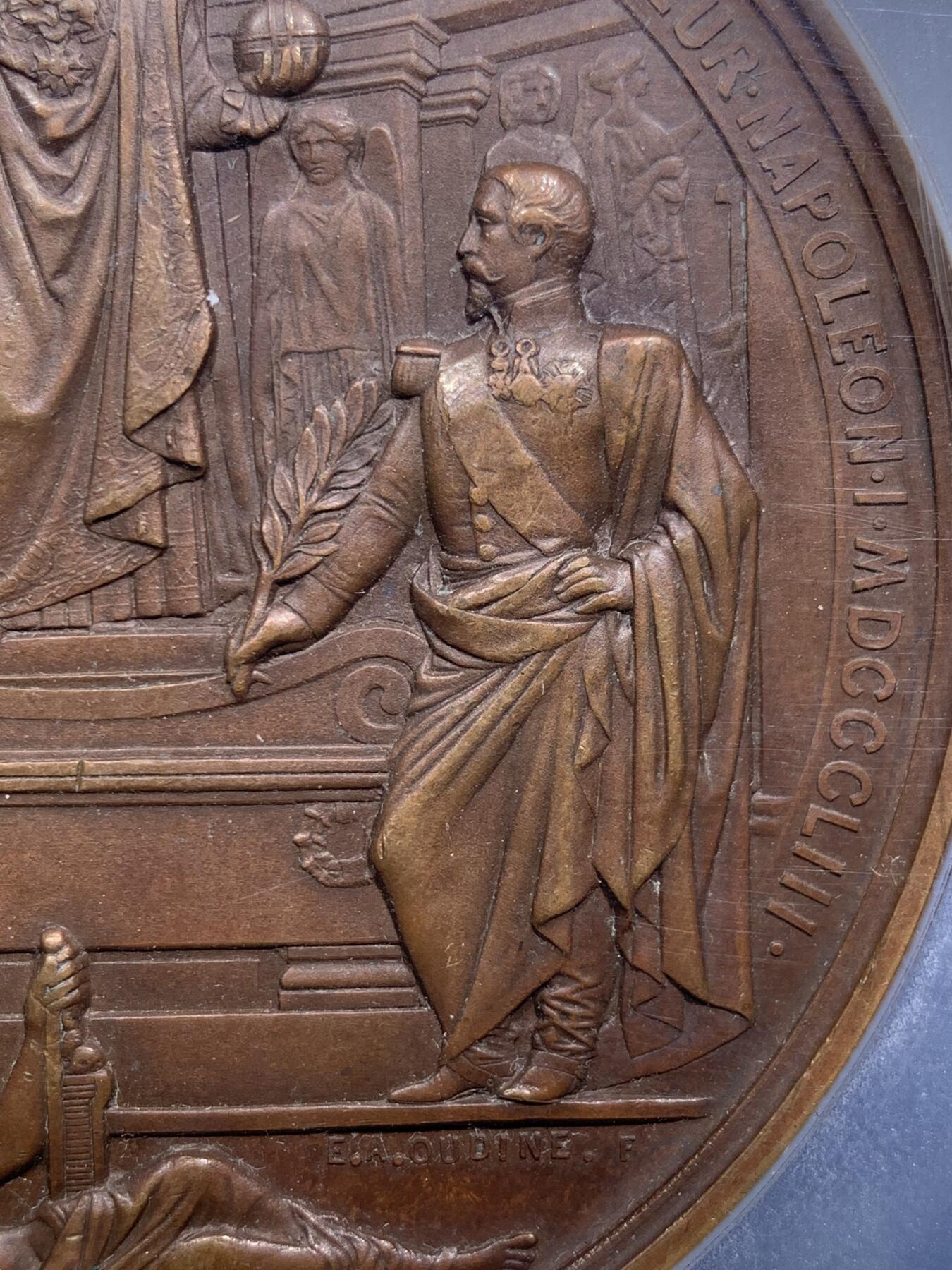 《竞宝斋》第295场- 周日，周一  2场连拍 （全场包邮） PCGS SP62BN 1853年法兰西第二帝国拿破仑三世与皇后 复辟加冕高浮雕大铜章 70MM 拿三大尺寸铜章相当难得