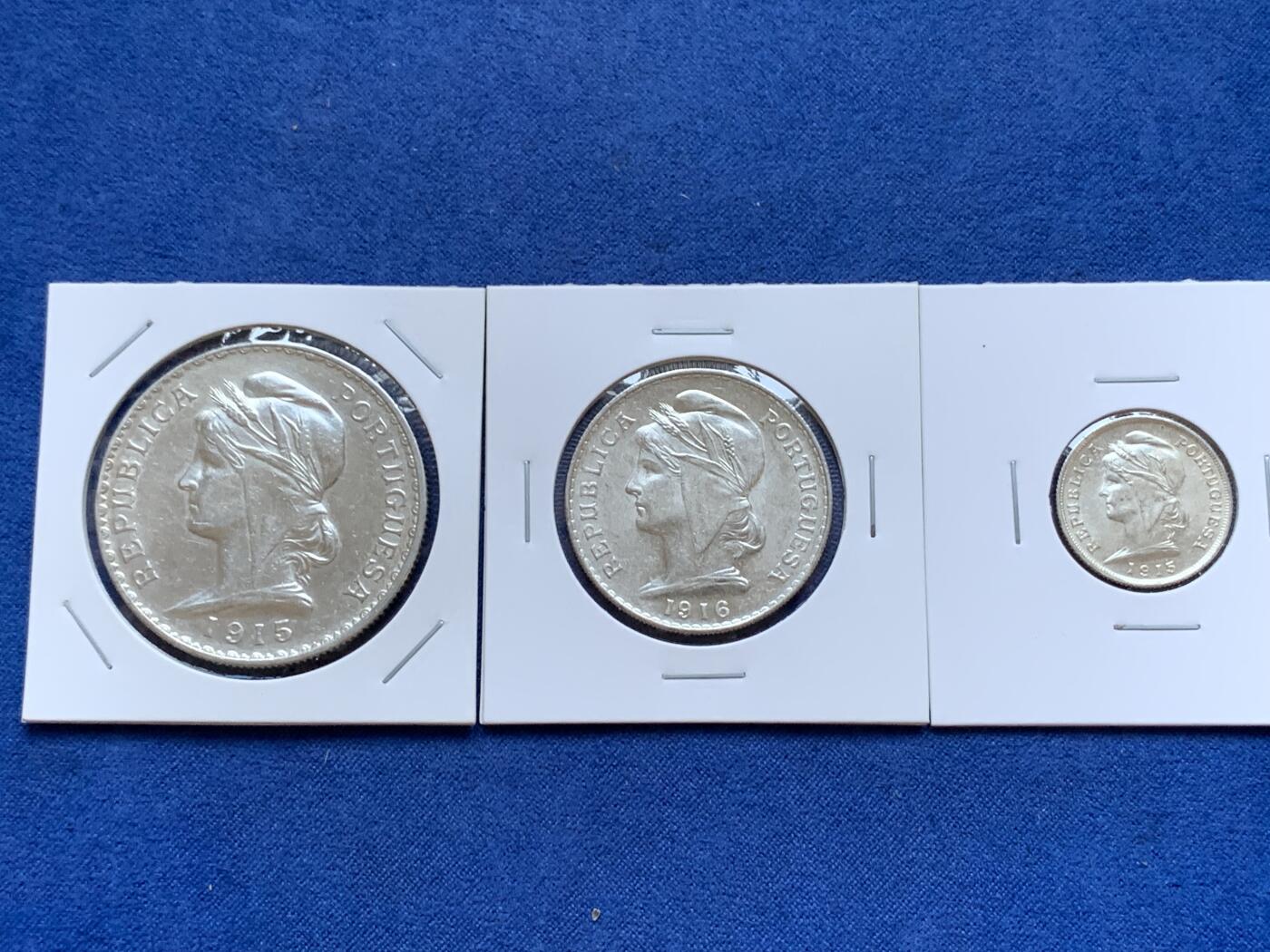 《竞宝斋》第295场- 周日，周一  2场连拍 （全场包邮） 3枚一组 葡萄牙1915-1916年女神版银币