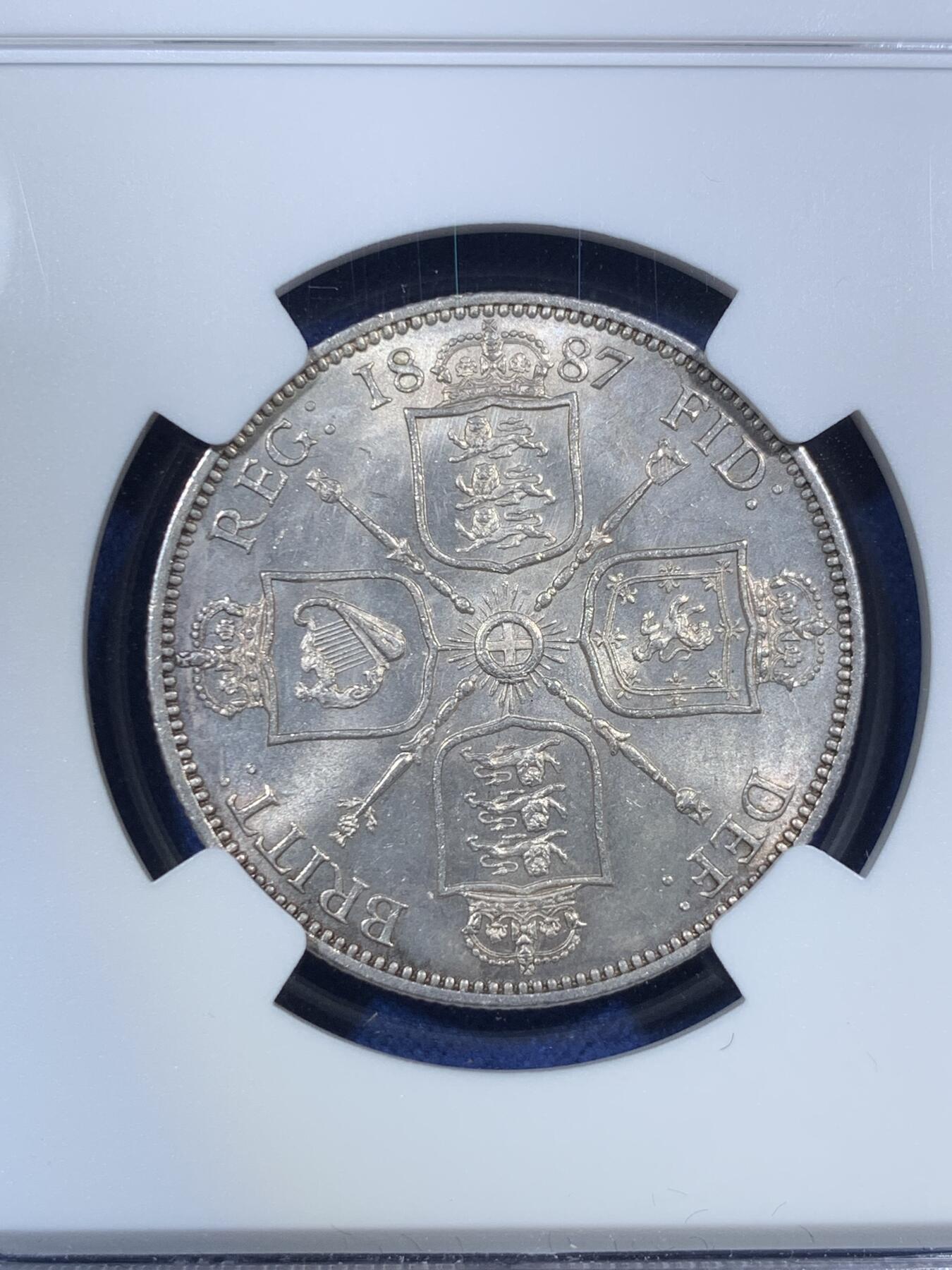 《竞宝斋》第295场- 周日，周一  2场连拍 （全场包邮） NGC MS64 1887年英国维多利亚女王1弗洛林2先令银币 高分难得 略带彩