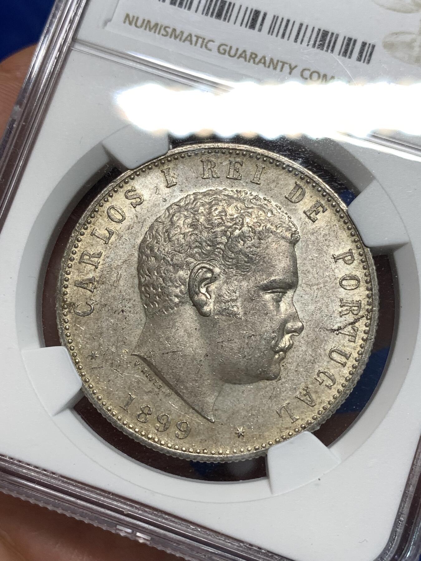 《竞宝斋》第295场- 周日，周一  2场连拍 （全场包邮） NGC UNCD 葡萄牙1899年卡洛斯一世头像1000瑞斯大银币