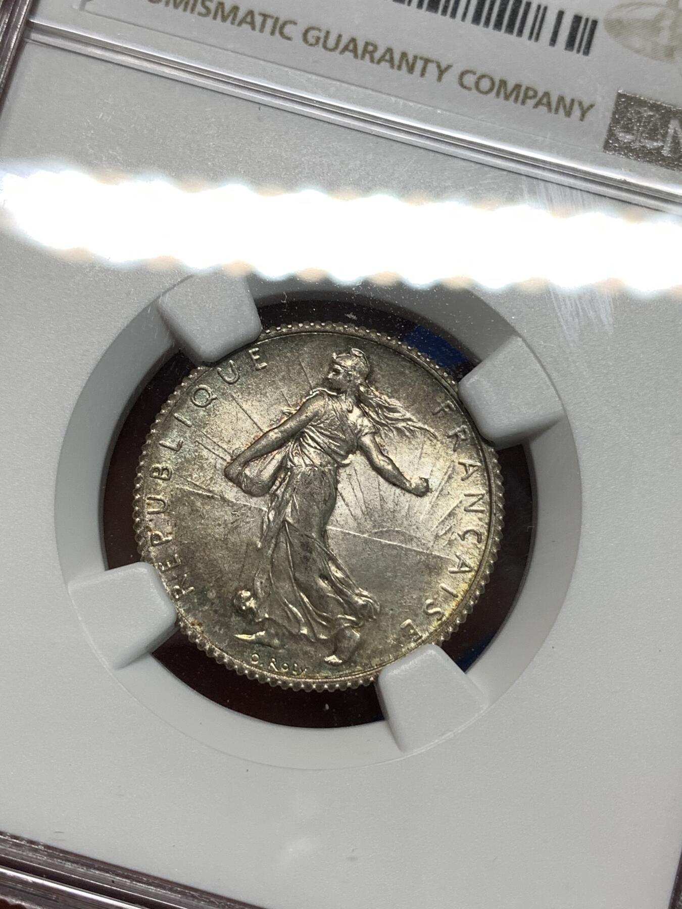 《竞宝斋》第295场- 周日，周一  2场连拍 （全场包邮） NGC MS64 法国1920年播种女神1法郎银币