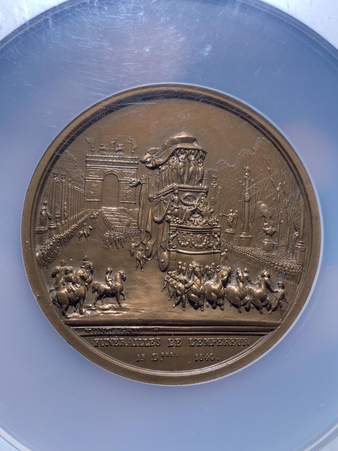 《竞宝斋》第295场- 周日，周一  2场连拍 （全场包邮） NGC MS62BN 法国 1840年 拿破仑 葬礼 大铜章 59mm直径 加大加厚盒