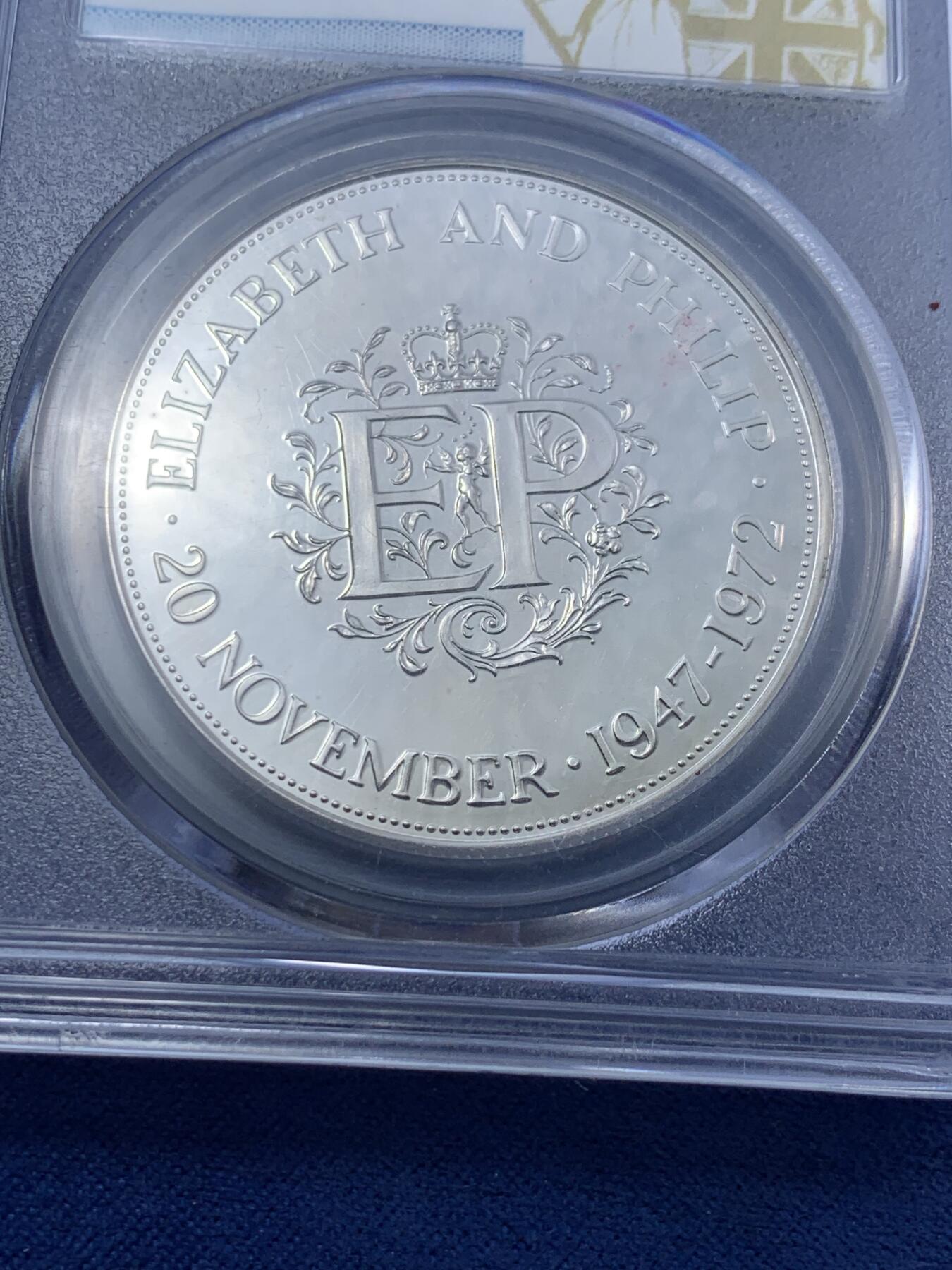 《竞宝斋》第295场- 周日，周一  2场连拍 （全场包邮） 1972年 英国 25分 皇家银婚周年纪念 发行数量：10万枚 银0.925 28.28克