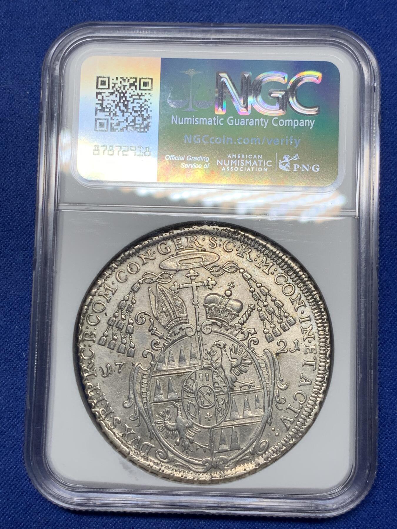 《竞宝斋》第295场- 周日，周一  2场连拍 （全场包邮） NGC AU 奥地利 1721 波希米亚王国 少见主教区 施拉滕巴赫 1泰勒大银币