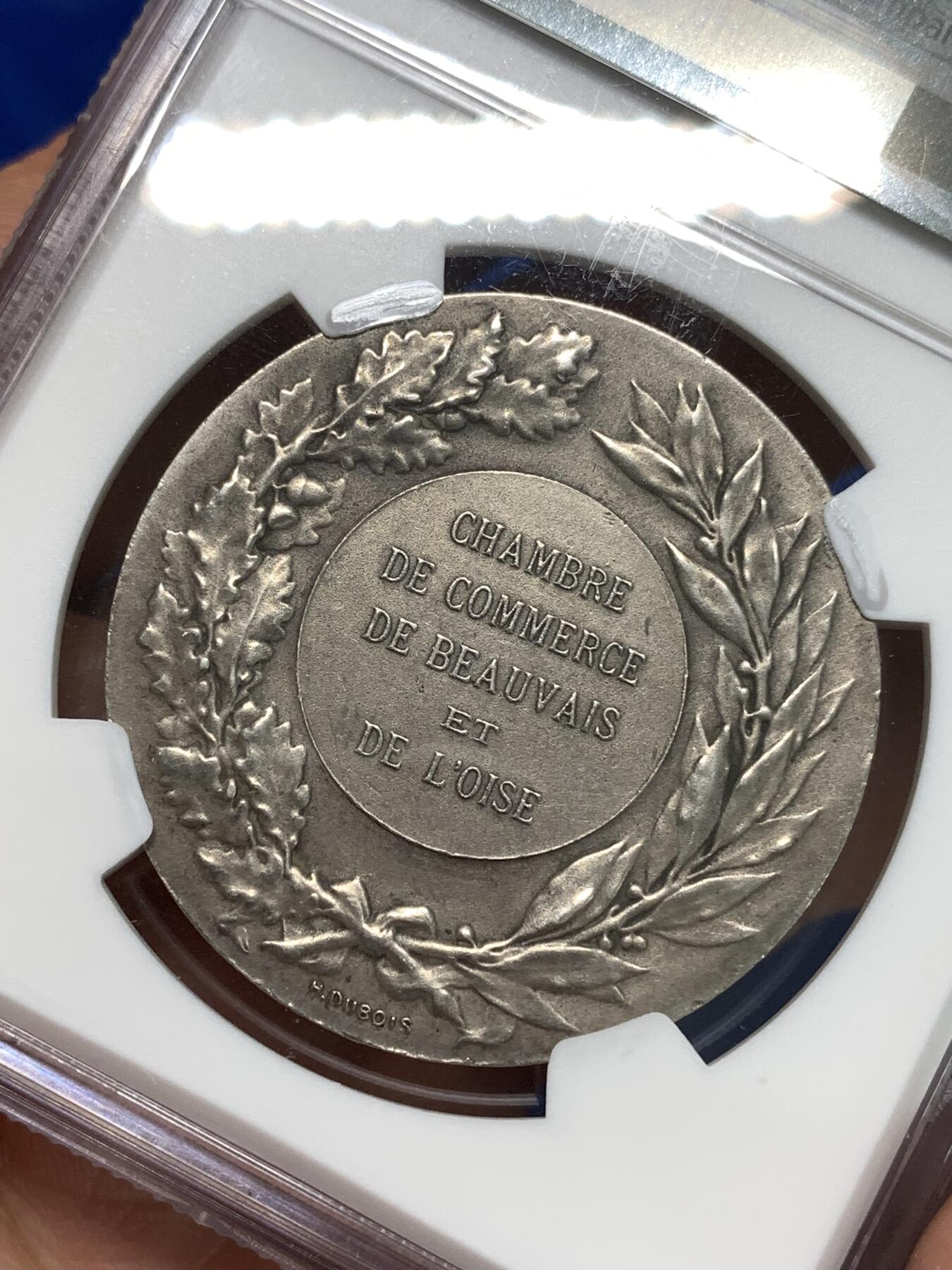 《竞宝斋》第295场- 周日，周一  2场连拍 （全场包邮） NGC MS60 法国商会玛丽安娜银章 丰饶角边铭