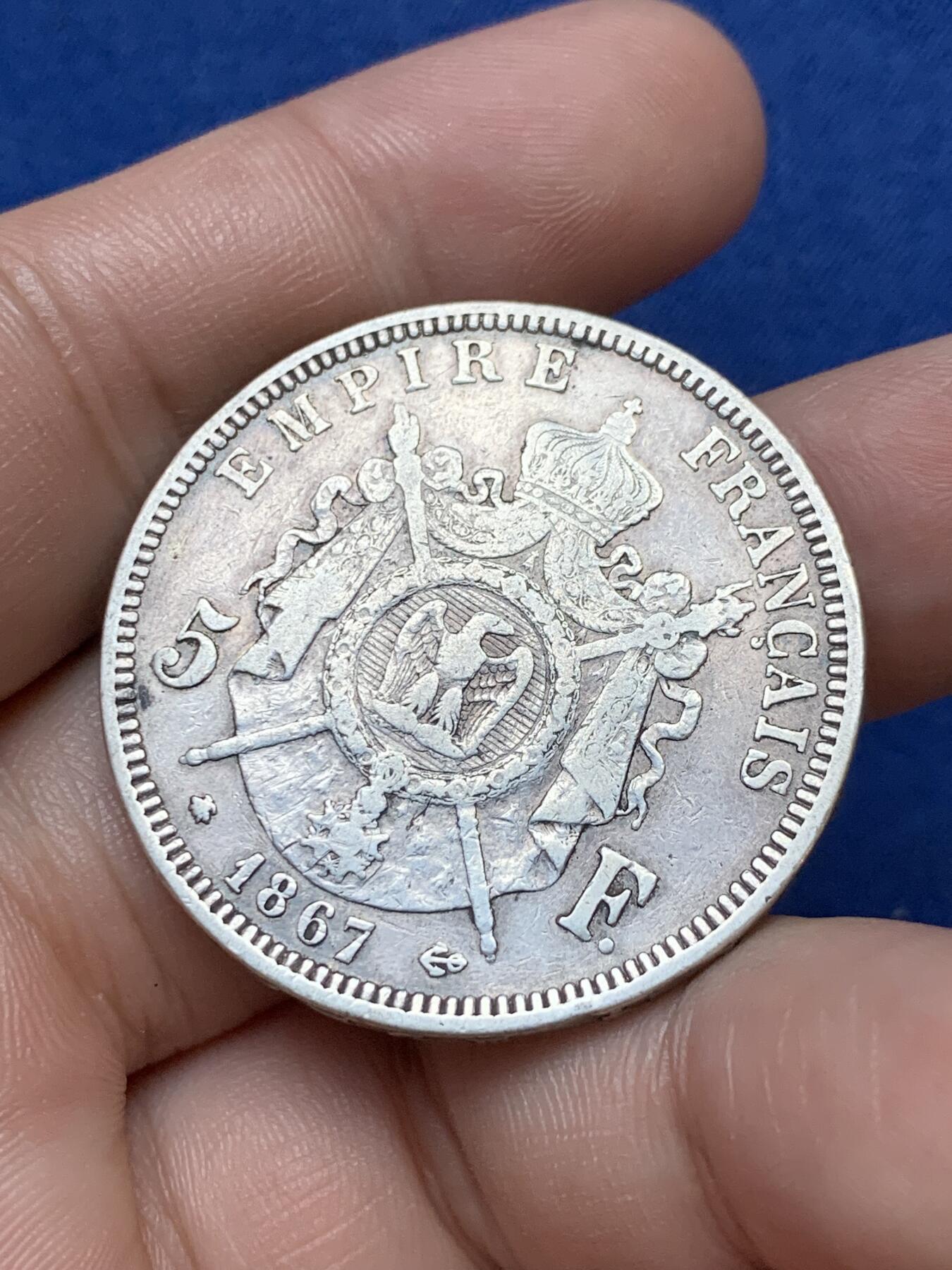 《竞宝斋》第295场- 周日，周一  2场连拍 （全场包邮） 两枚一组 法国 1869/1867年 拿破仑三世 5法郎银币