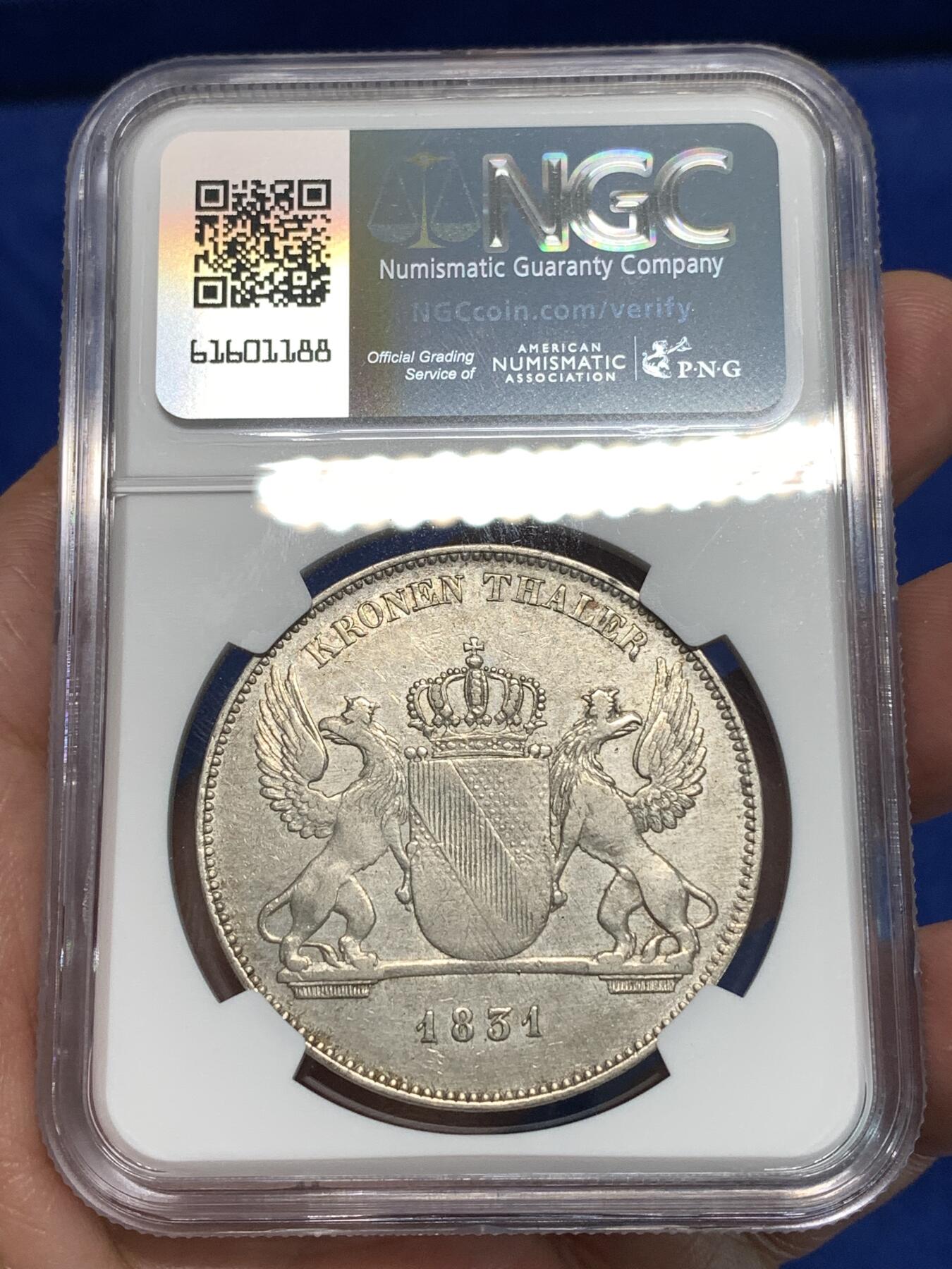 《竞宝斋》第295场- 周日，周一  2场连拍 （全场包邮） NGC VF35 德国1831年巴登王冠大泰勒