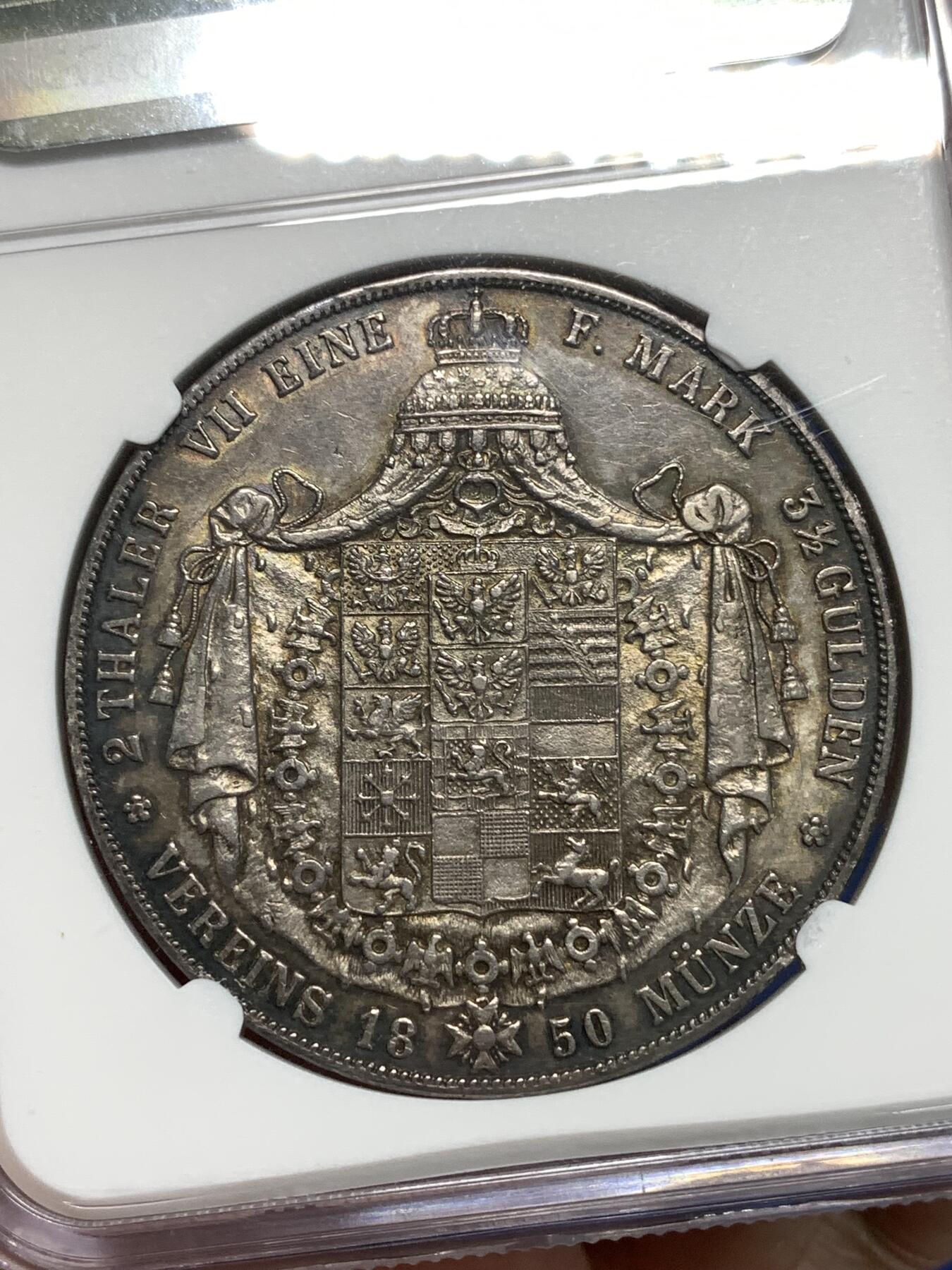 《竞宝斋》第295场- 周日，周一  2场连拍 （全场包邮） NGC AUD 德国1850A萨克森大窗帘2泰勒大银币