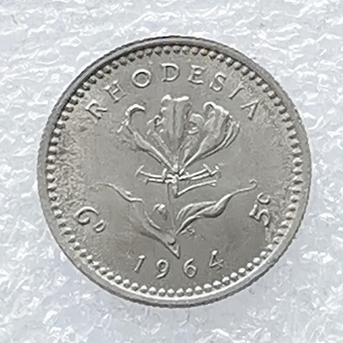 海外回流1元起拍小铺 各国钱币散币场 第14期 英属罗德西亚1964年5分小镍币 