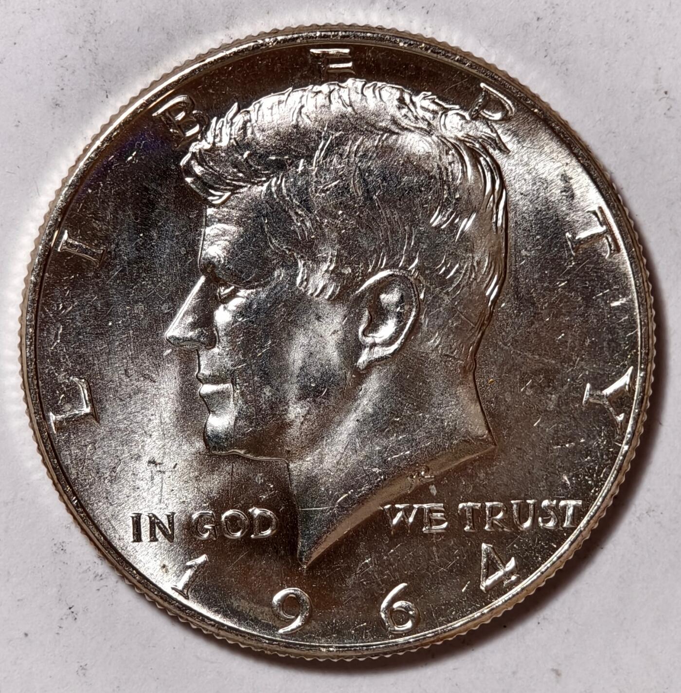 紫瑗钱币——第418期 美国 1964年 肯尼迪 50美分 12.5克 0.9银 BU 可评级