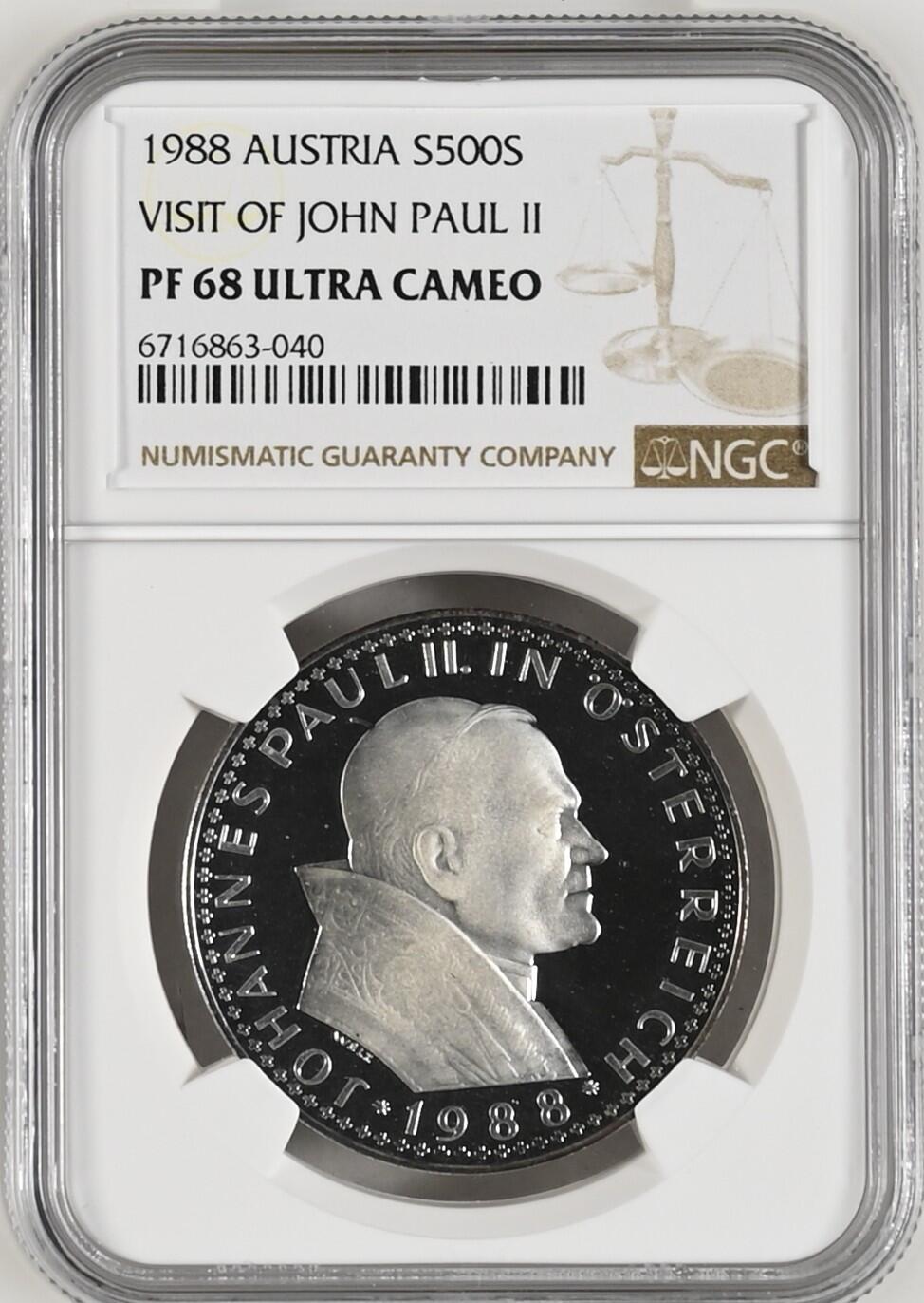 长老汇龙年精选第十九场拍卖 1988 AUSTRIA VISIT OF JOHN PAUL II，NGC PF68UC