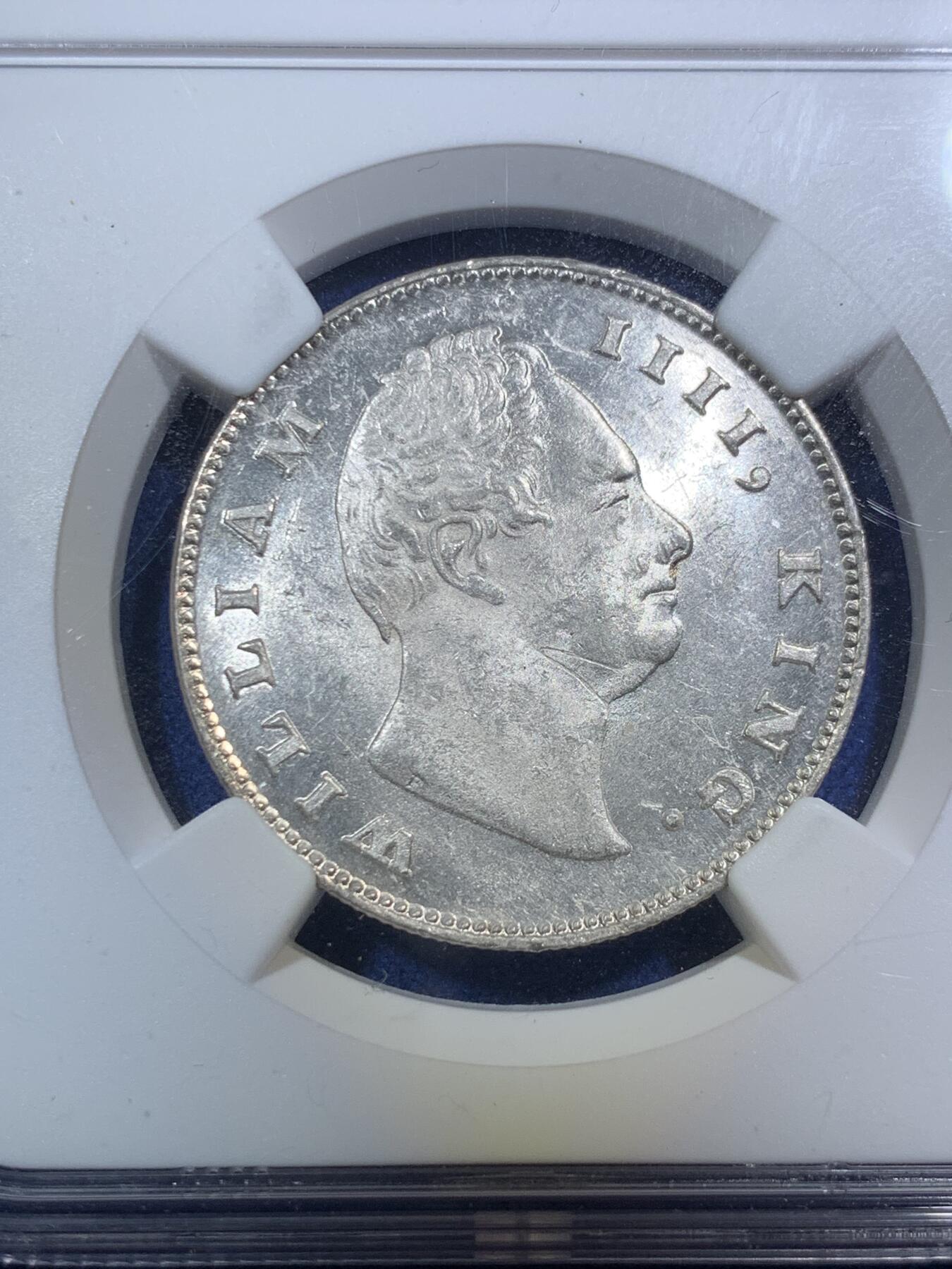 《竞宝斋》第295场- 周日，周一  2场连拍 （全场包邮） NGC MS61 印度 1835年 威四1卢比 原色银光