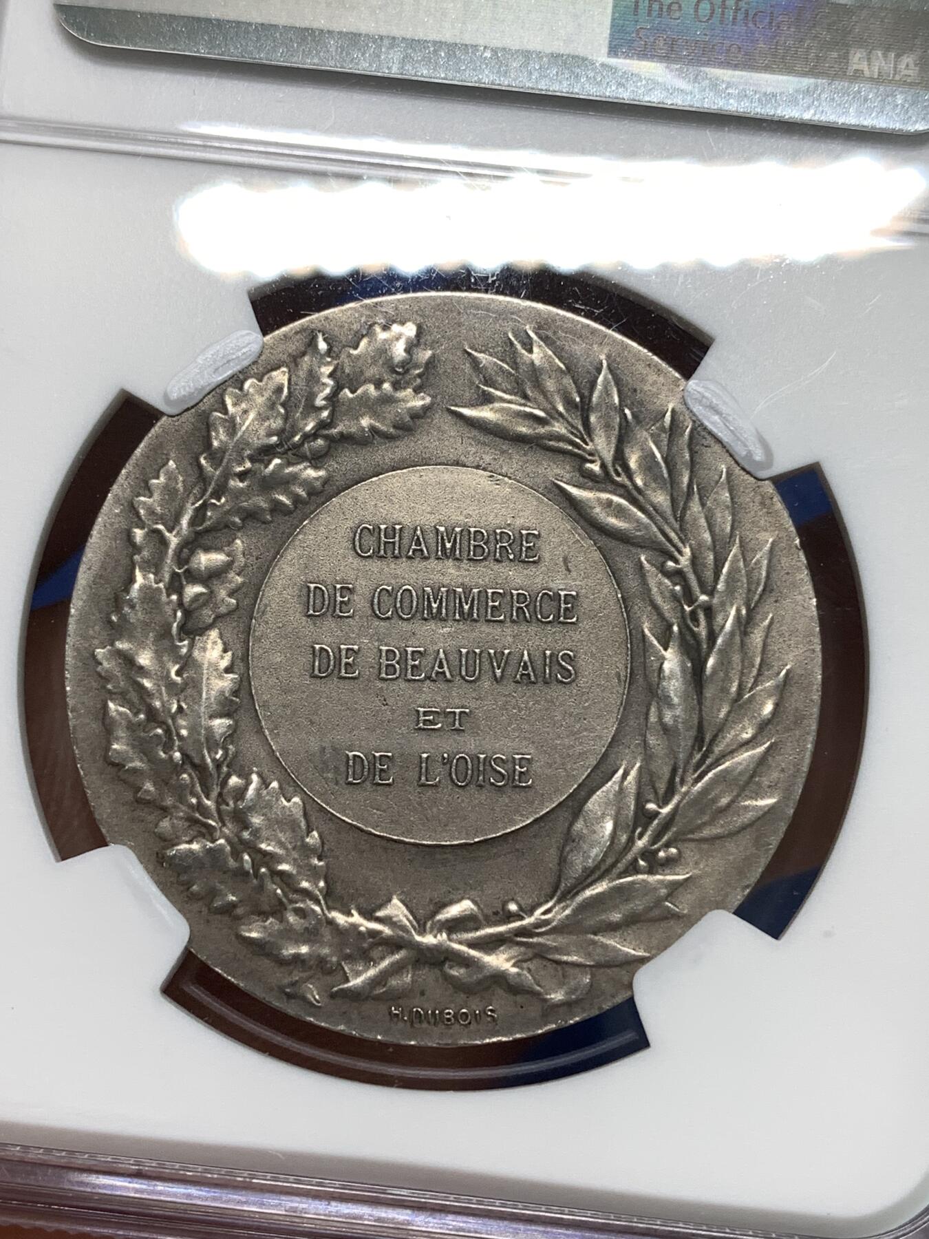 《竞宝斋》第295场- 周日，周一  2场连拍 （全场包邮） NGC MS60 法国商会玛丽安娜银章 丰饶角边铭