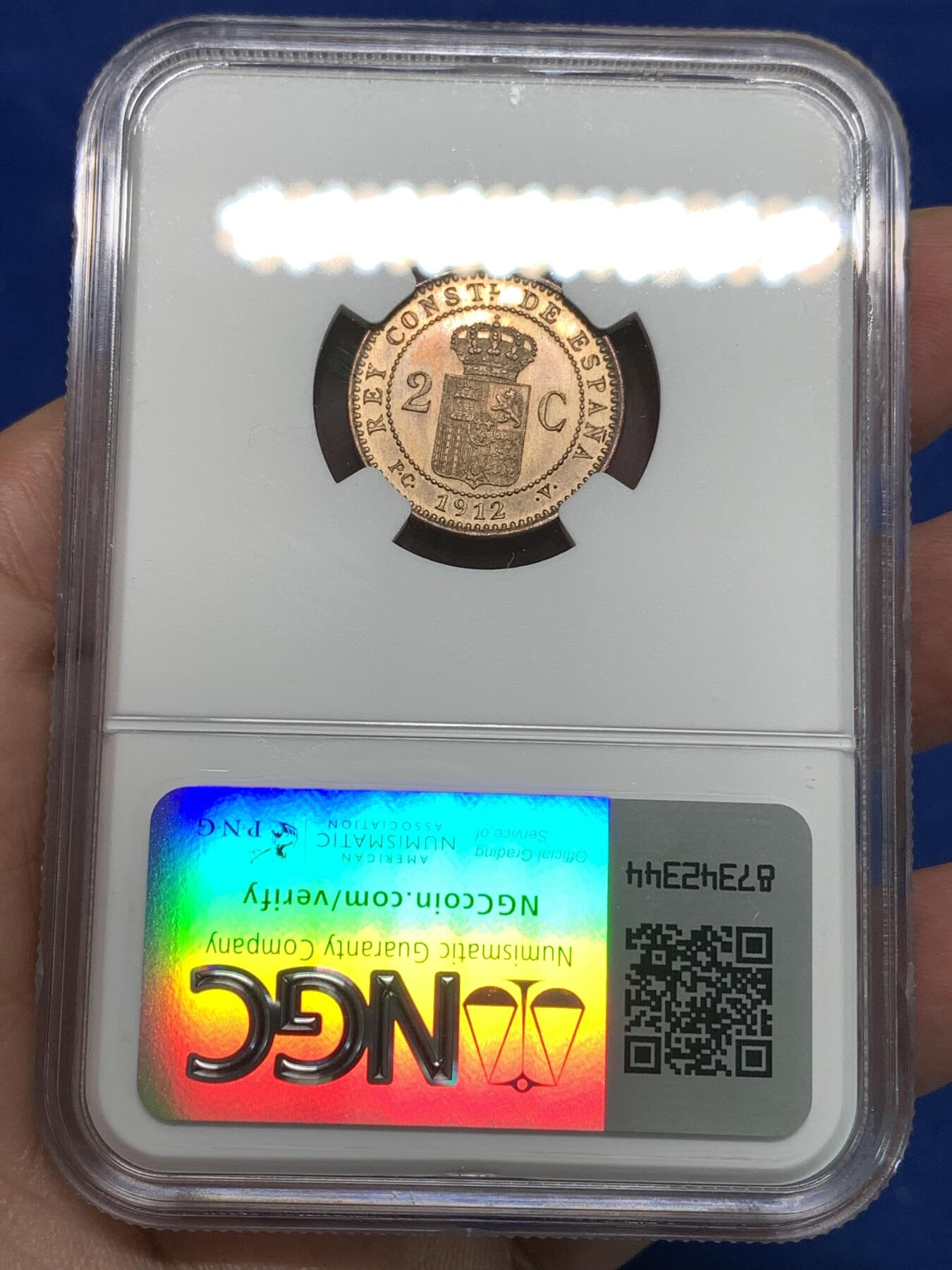 《竞宝斋》第295场- 周日，周一  2场连拍 （全场包邮） NGC UNCD 西班牙1912年阿方索十三世2分铜币