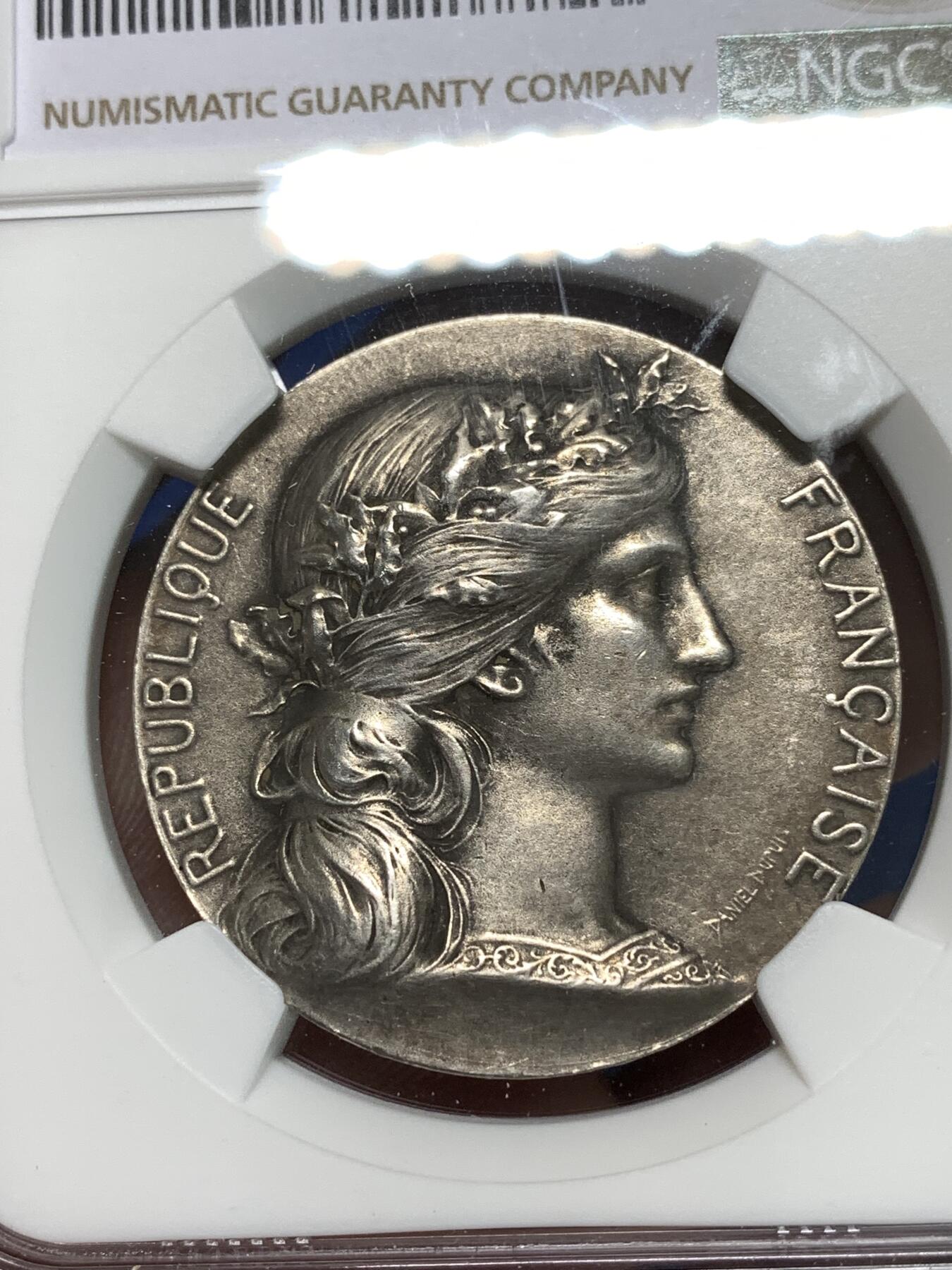 《竞宝斋》第295场- 周日，周一  2场连拍 （全场包邮） NGC MS60 法国商会玛丽安娜银章 丰饶角边铭