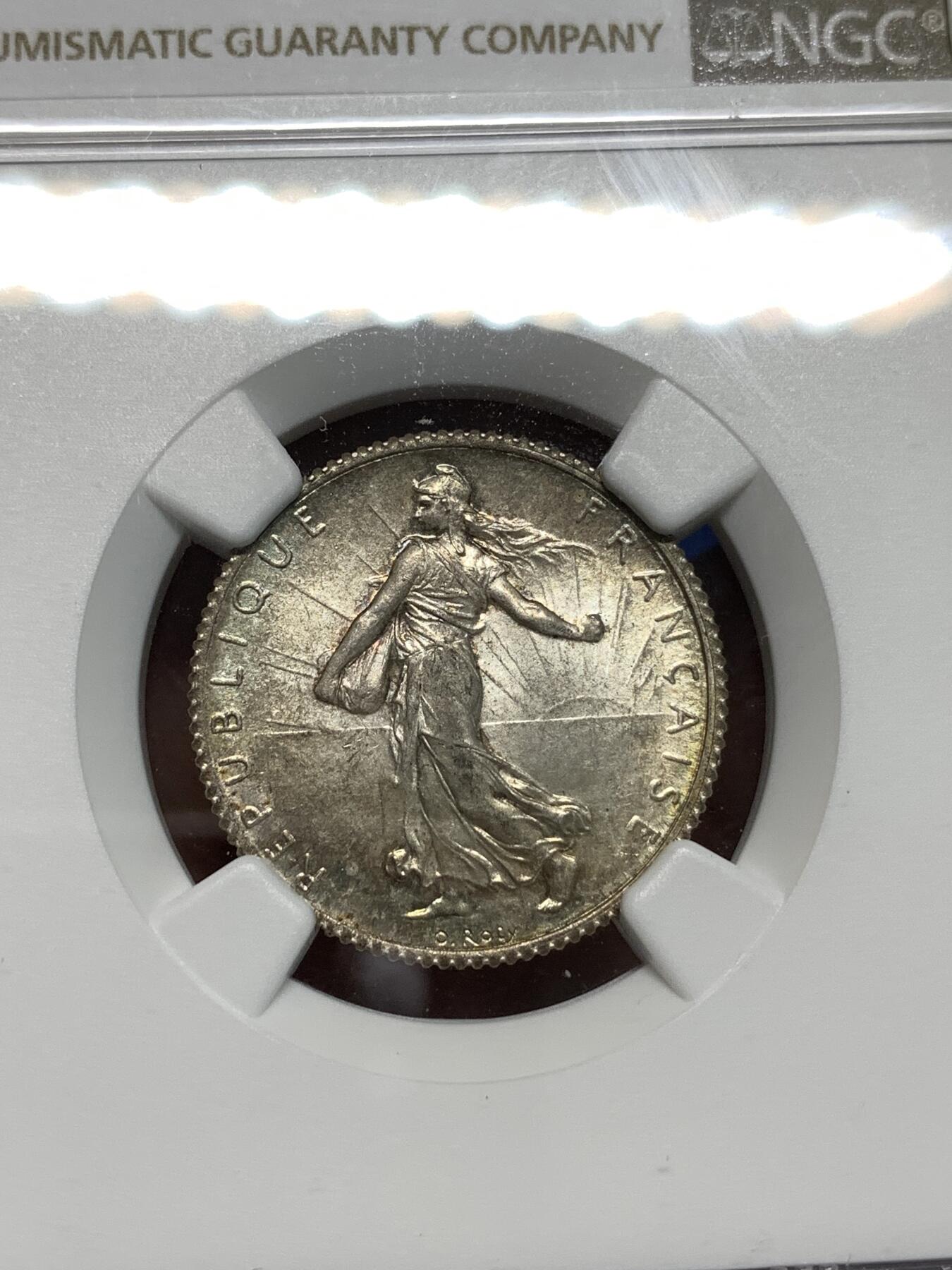 《竞宝斋》第295场- 周日，周一  2场连拍 （全场包邮） NGC MS64 法国1920年播种女神1法郎银币