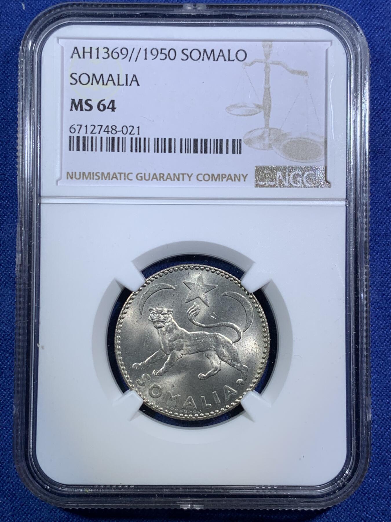 《竞宝斋》第295场- 周日，周一  2场连拍 （全场包邮） NGC-MS64 意托索马里1950年黑豹1索马洛银币 热门品种 喜欢的不要错过了