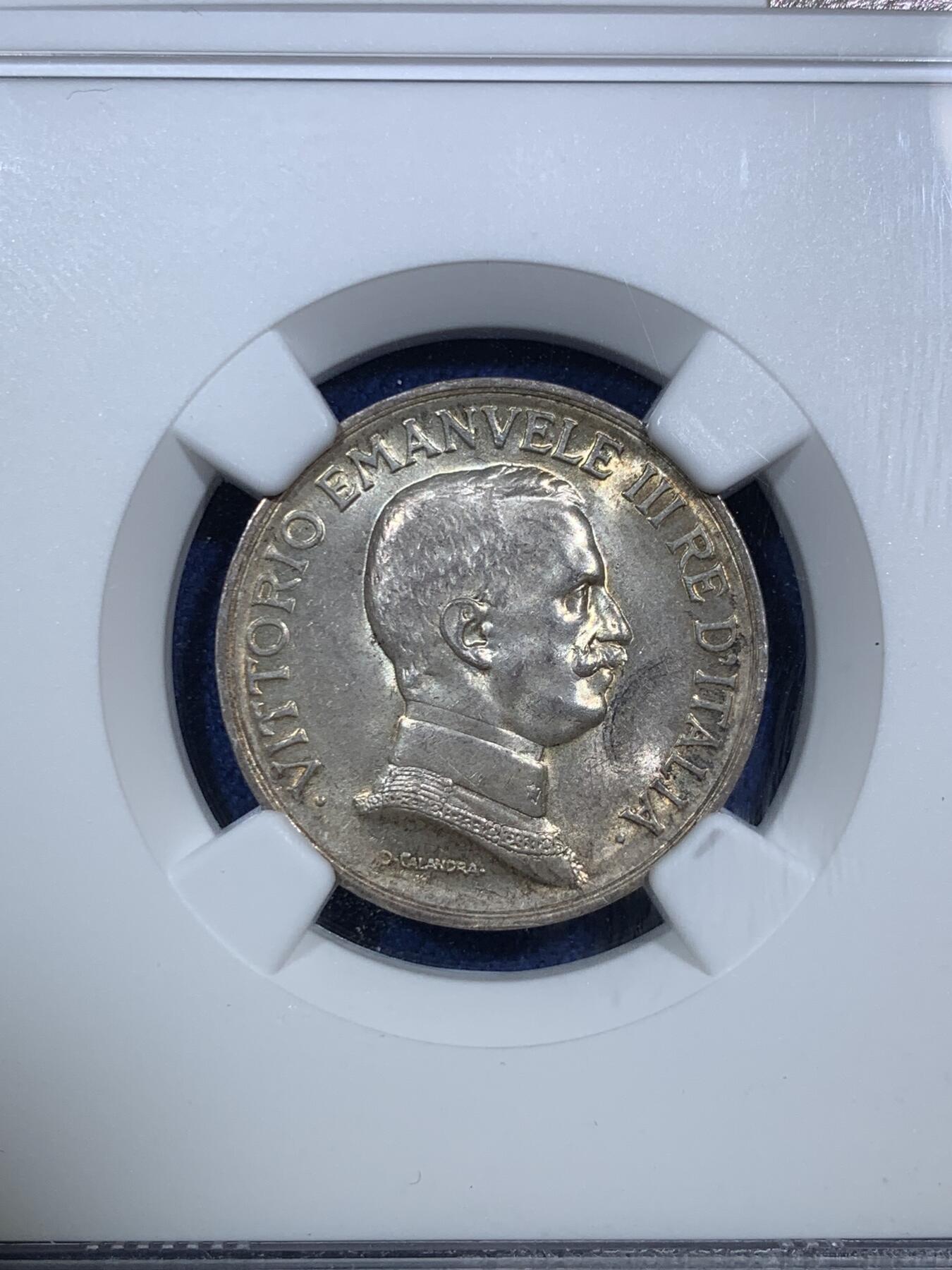 《竞宝斋》第295场- 周日，周一  2场连拍 （全场包邮） NGC MS63 意大利1917年1里拉马车银币