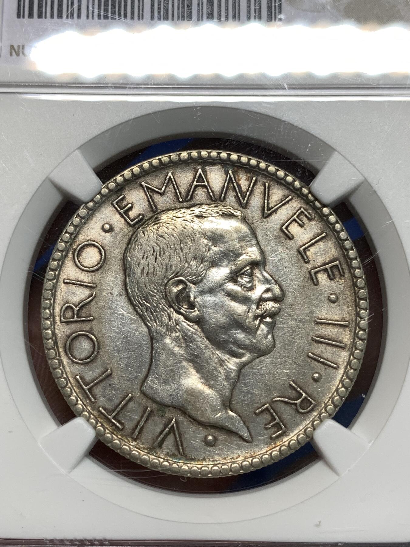 《竞宝斋》第295场- 周日，周一  2场连拍 （全场包邮） NGC AU53 意大利1928年裸男20里拉银币 经典造型 稀少年份