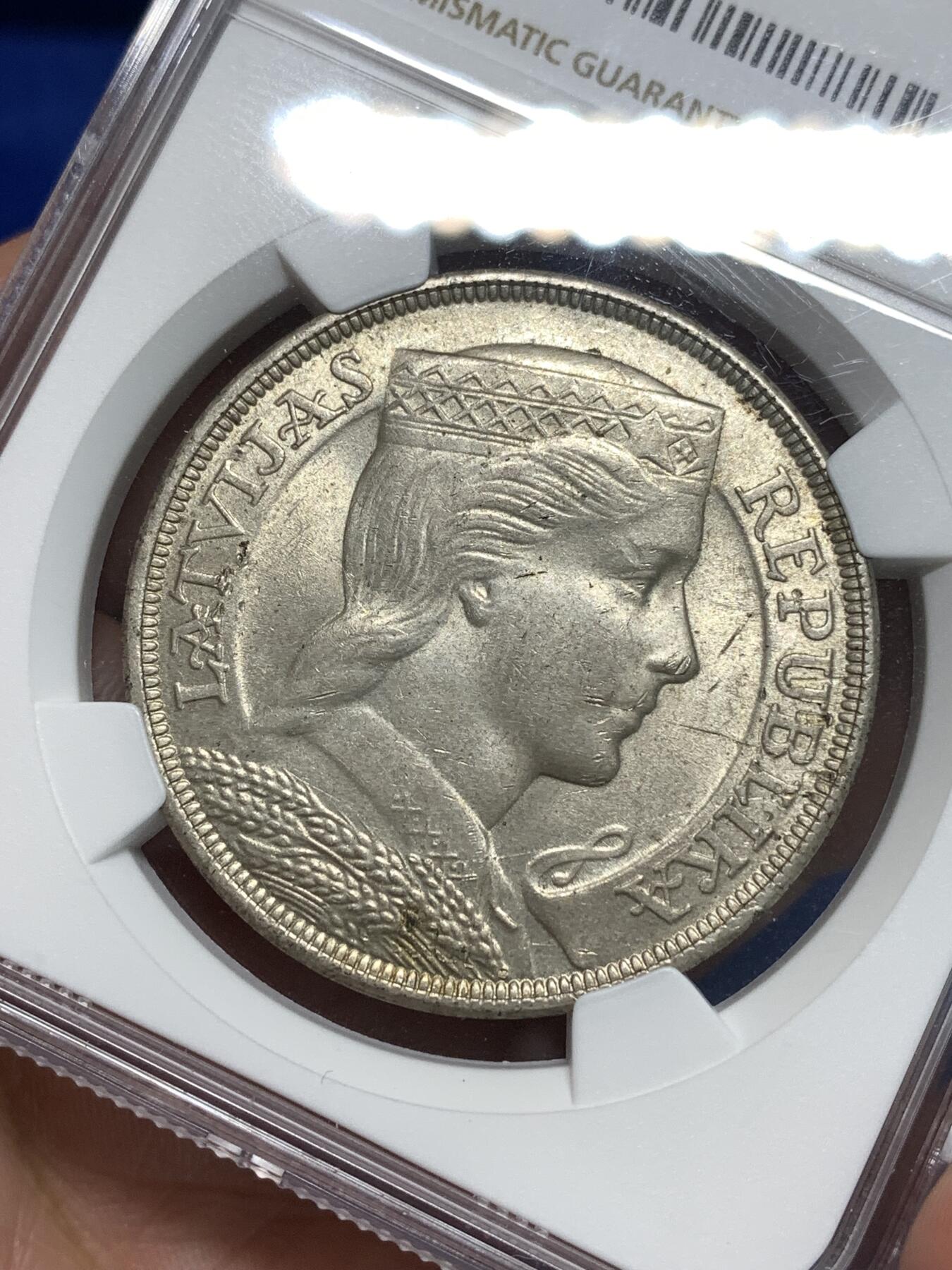 《竞宝斋》第295场- 周日，周一  2场连拍 （全场包邮） NGC UNCD 拉脱维亚1929年5L大银