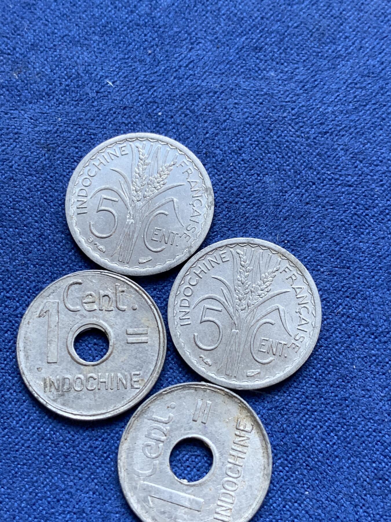 《竞宝斋》第295场- 周日，周一  2场连拍 （全场包邮） 4枚一组 法属印支1946年5分铝币两枚+法属印支1943年1分铝币两枚
