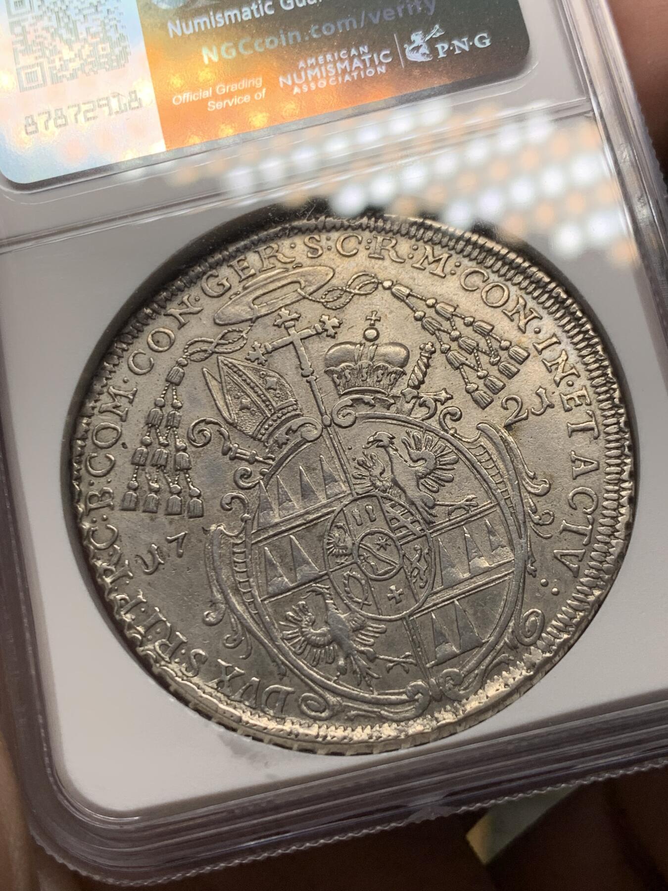 《竞宝斋》第295场- 周日，周一  2场连拍 （全场包邮） NGC AU 奥地利 1721 波希米亚王国 少见主教区 施拉滕巴赫 1泰勒大银币