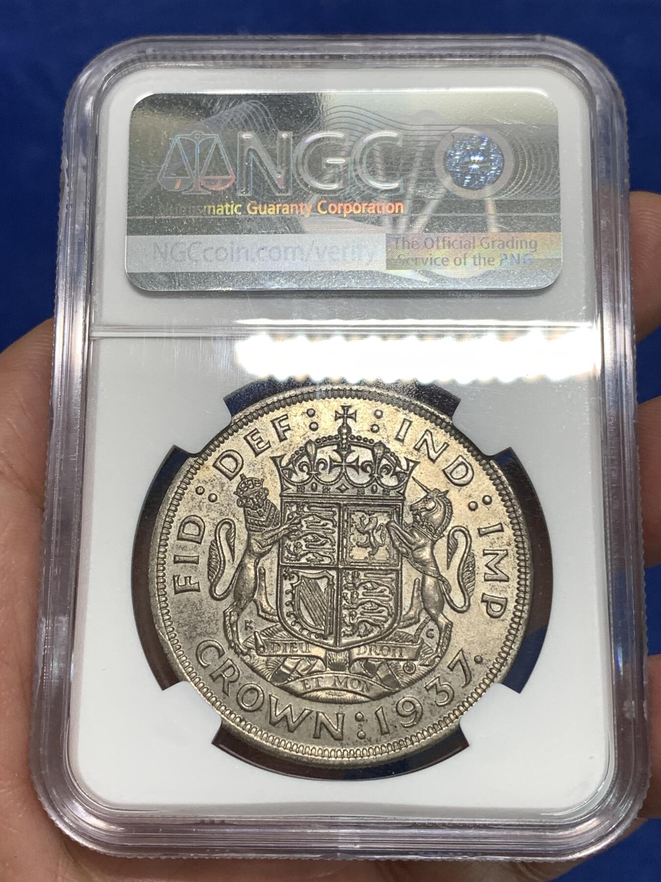 《竞宝斋》第295场- 周日，周一  2场连拍 （全场包邮） NGC MS62 英国1937年乔治六世登基纪念1克朗银币