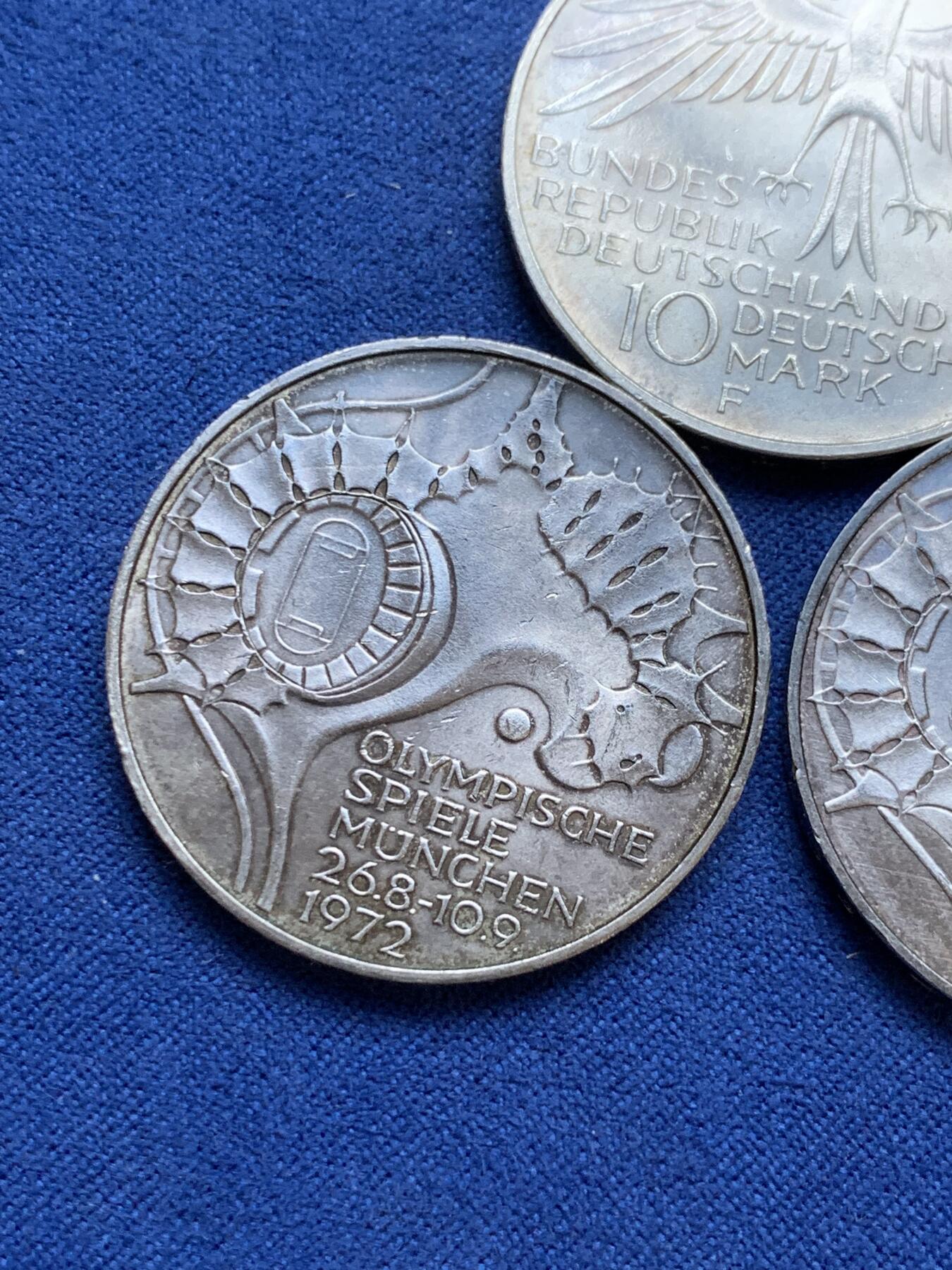《竞宝斋》第295场- 周日，周一  2场连拍 （全场包邮） 3枚一组 德国1972年10马克银币 不同厂别