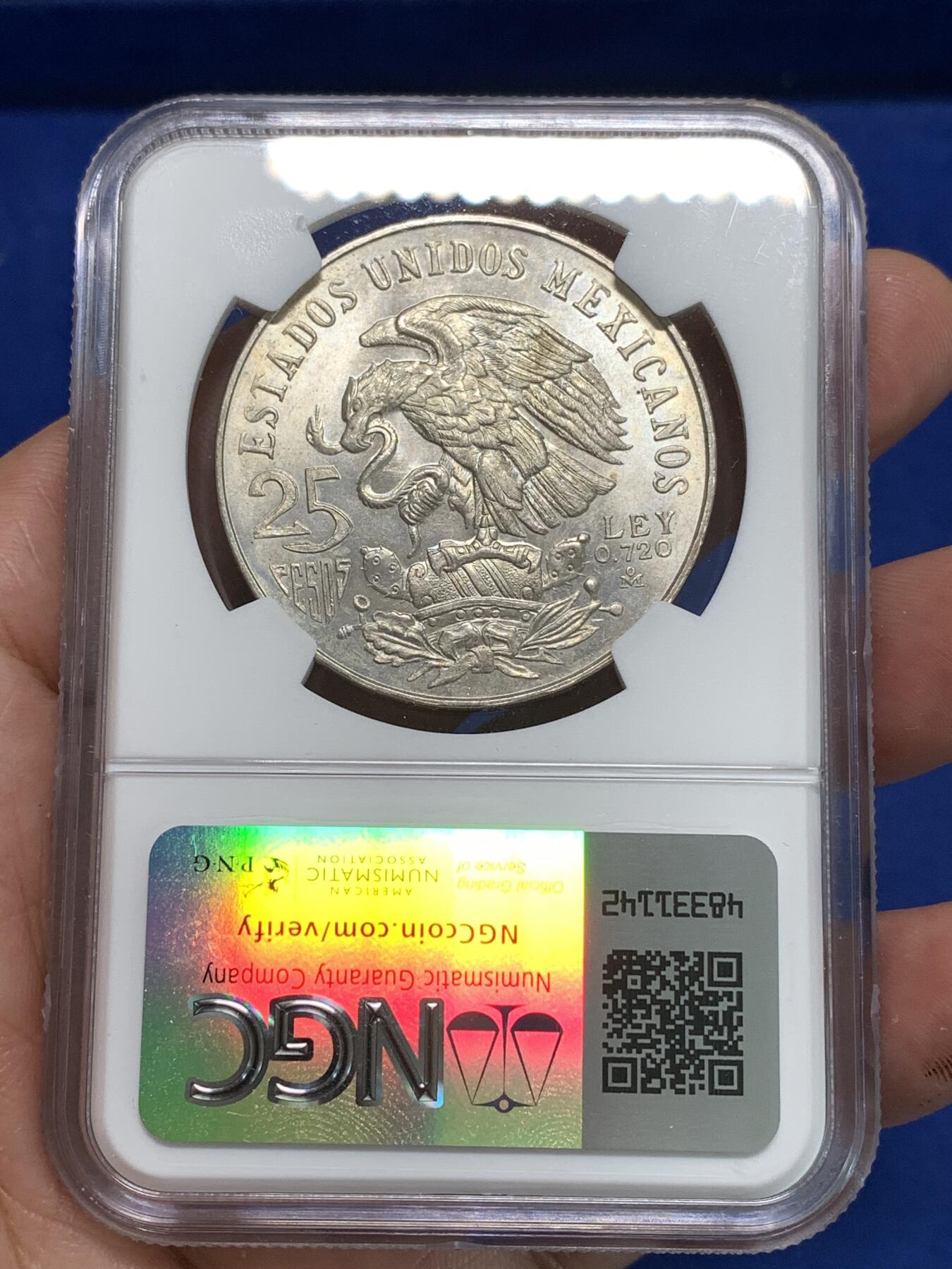 《竞宝斋》第295场- 周日，周一  2场连拍 （全场包邮） NGC MS64 墨西哥1968年奥运纪念25比索大银