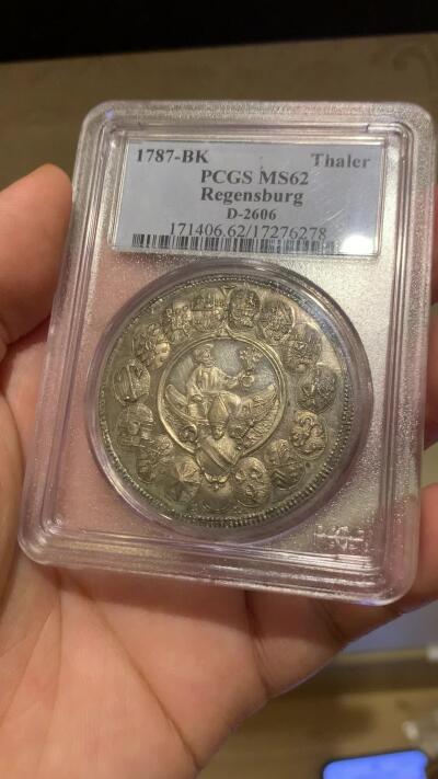 《竞宝斋》第295场- 周日，周一  2场连拍 （全场包邮） PCGS MS62 德国1787-BK雷根斯堡主教区泰勒 银币 细节惊人 值得收藏