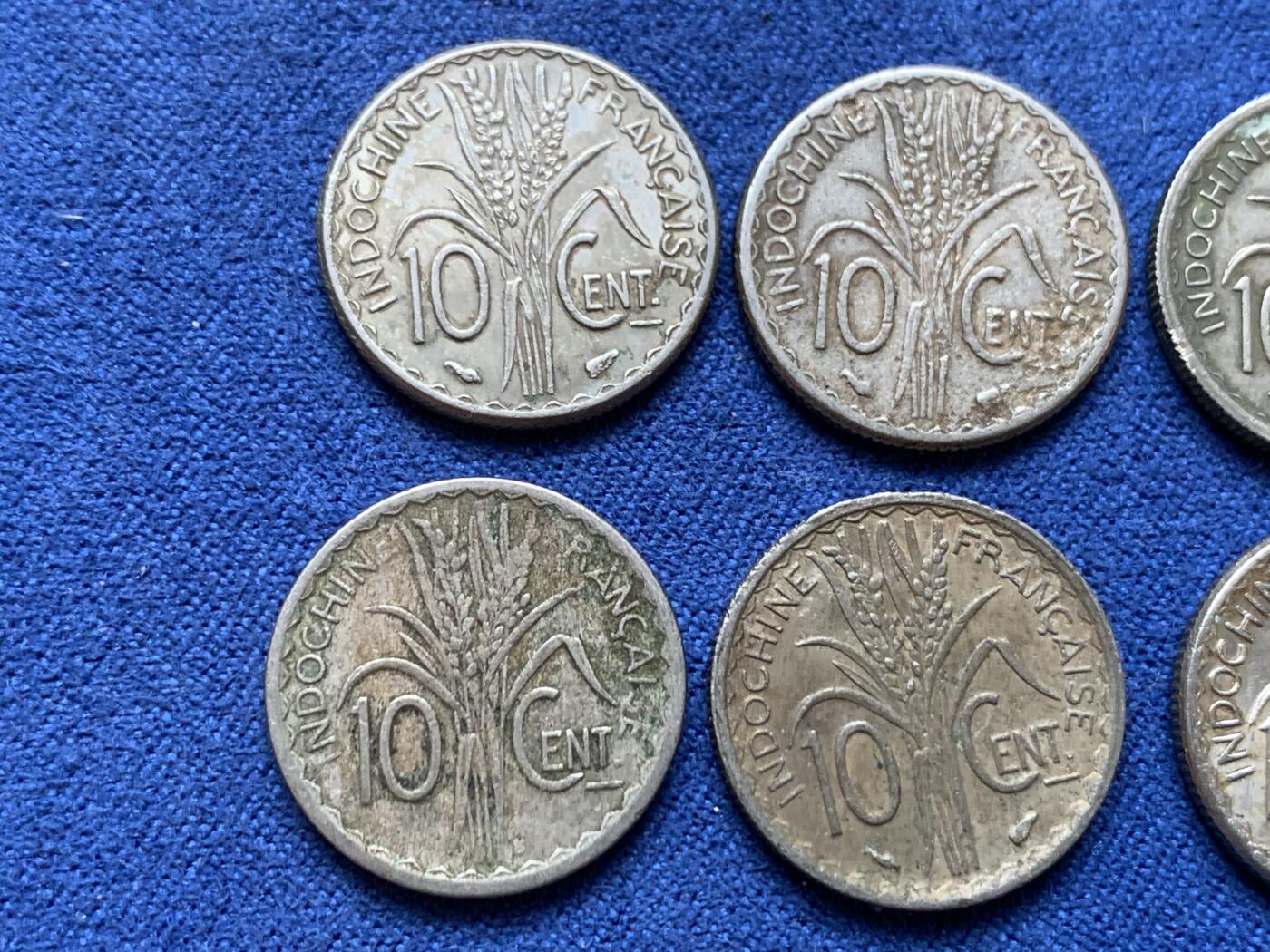 《竞宝斋》第295场- 周日，周一  2场连拍 （全场包邮） 6枚一组 法属印支10分镍币 细节见图