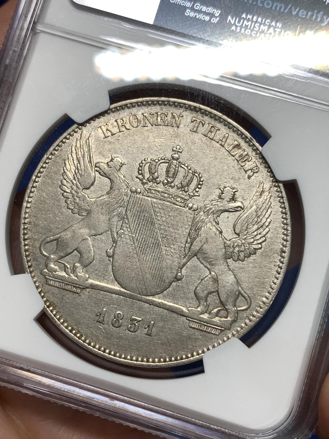 《竞宝斋》第295场- 周日，周一  2场连拍 （全场包邮） NGC VF35 德国1831年巴登王冠大泰勒