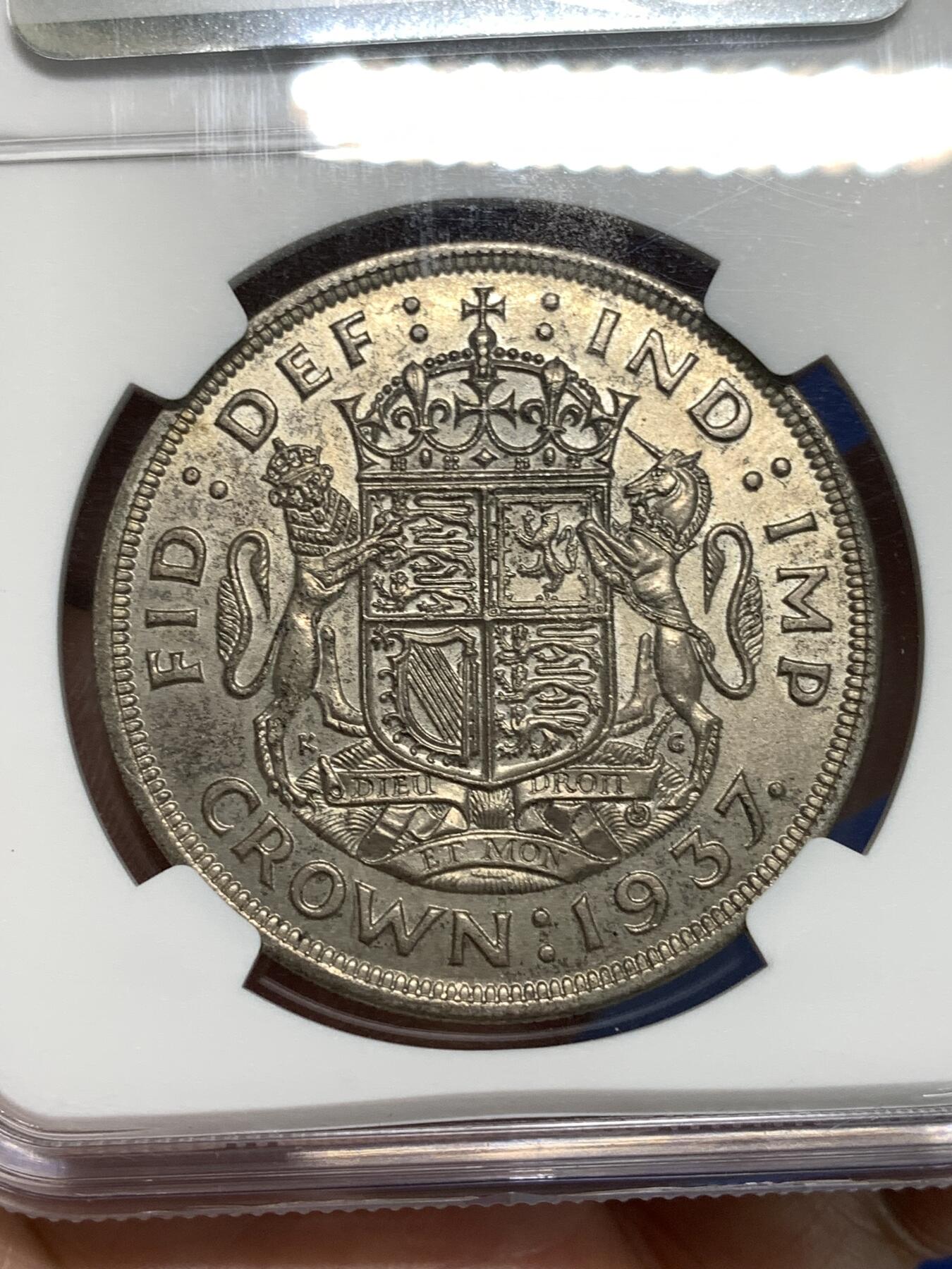 《竞宝斋》第295场- 周日，周一  2场连拍 （全场包邮） NGC MS62 英国1937年乔治六世登基纪念1克朗银币