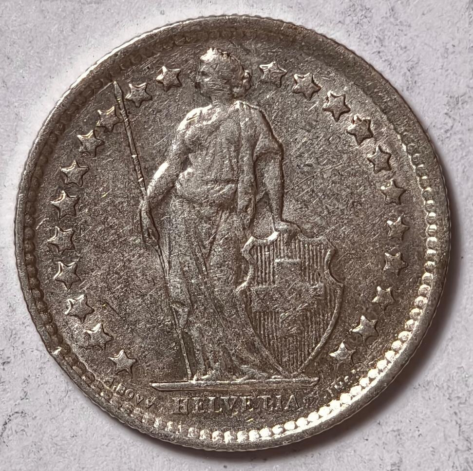 紫瑗钱币——第418期 瑞士 1964年 B版 赫尔维蒂女神 1/2法郎 2.5克 0.835银