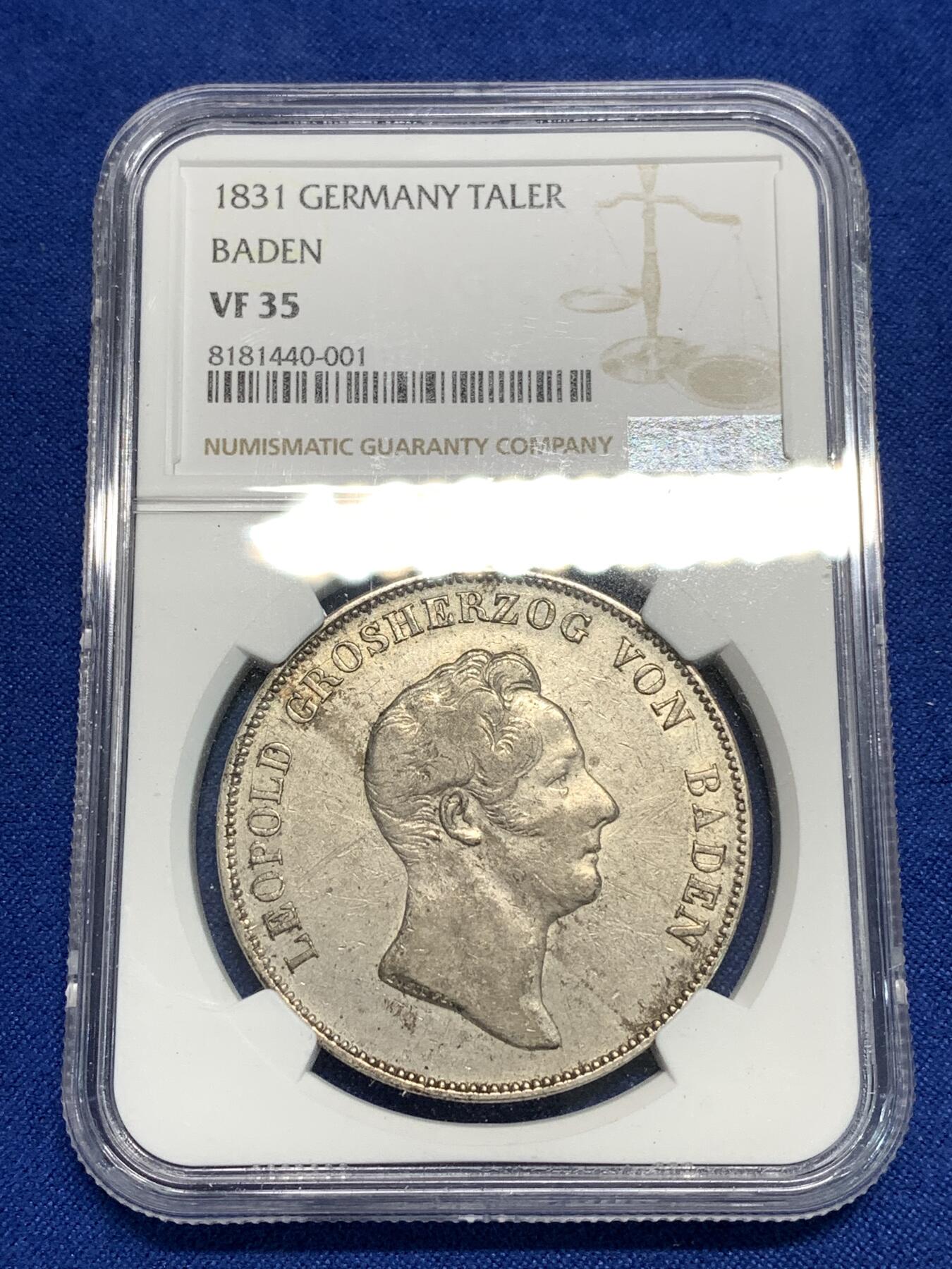 《竞宝斋》第295场- 周日，周一  2场连拍 （全场包邮） NGC VF35 德国1831年巴登王冠大泰勒